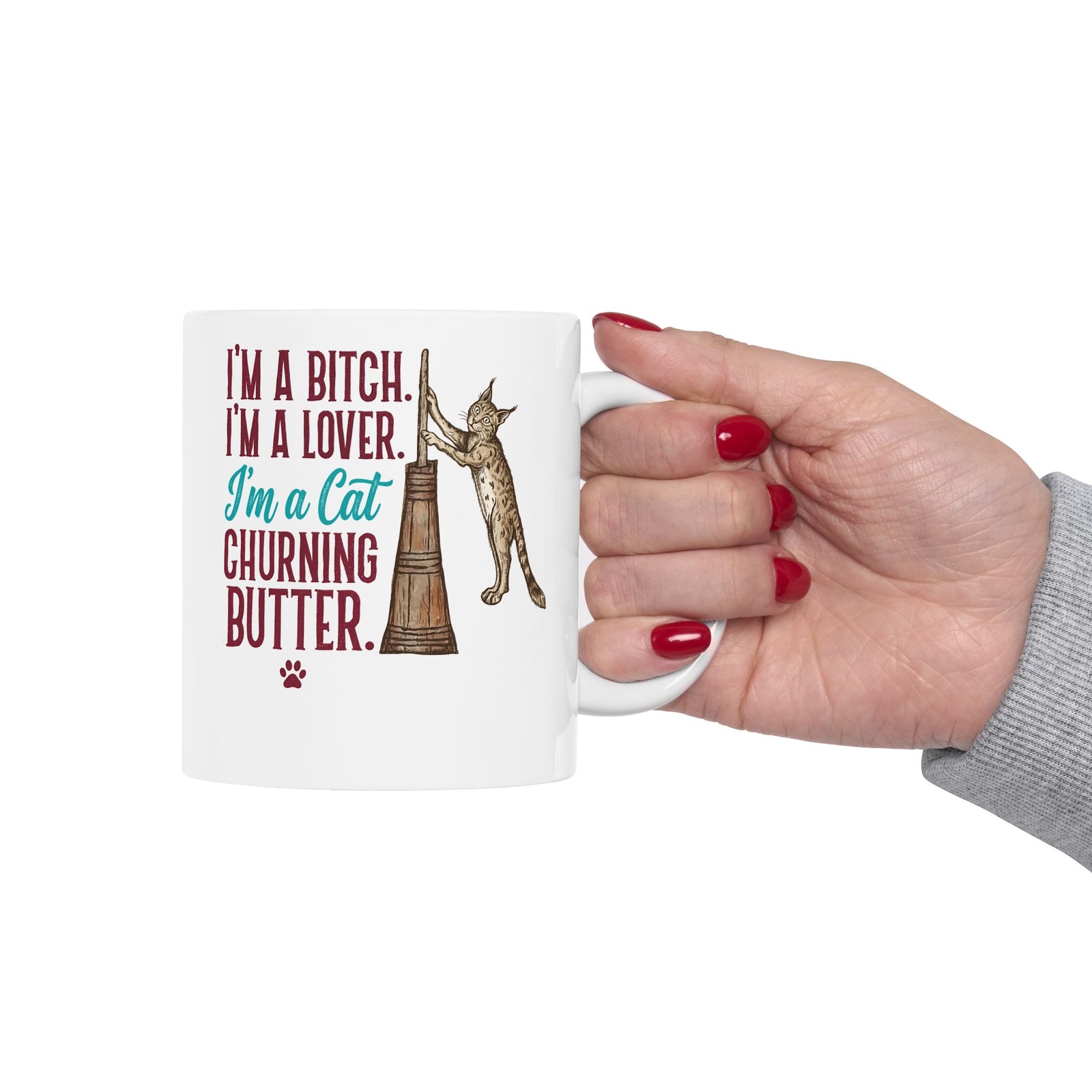 “I'm a Cat Churning Butter” Ceramic Mug — Funny Whimsical Cat Mug