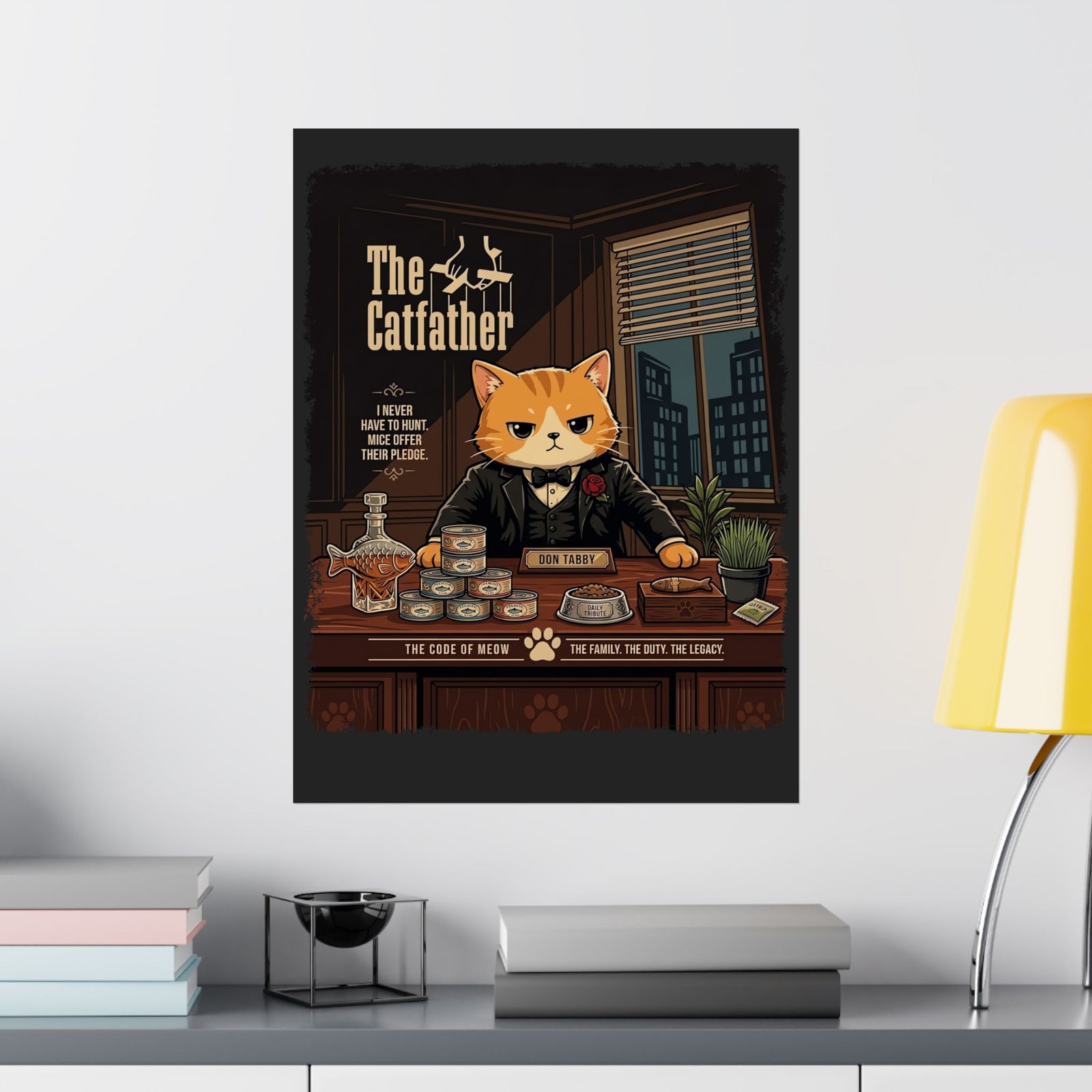 The Catfather Poster — Funny Mafia Cat Poster for Cat Lovers