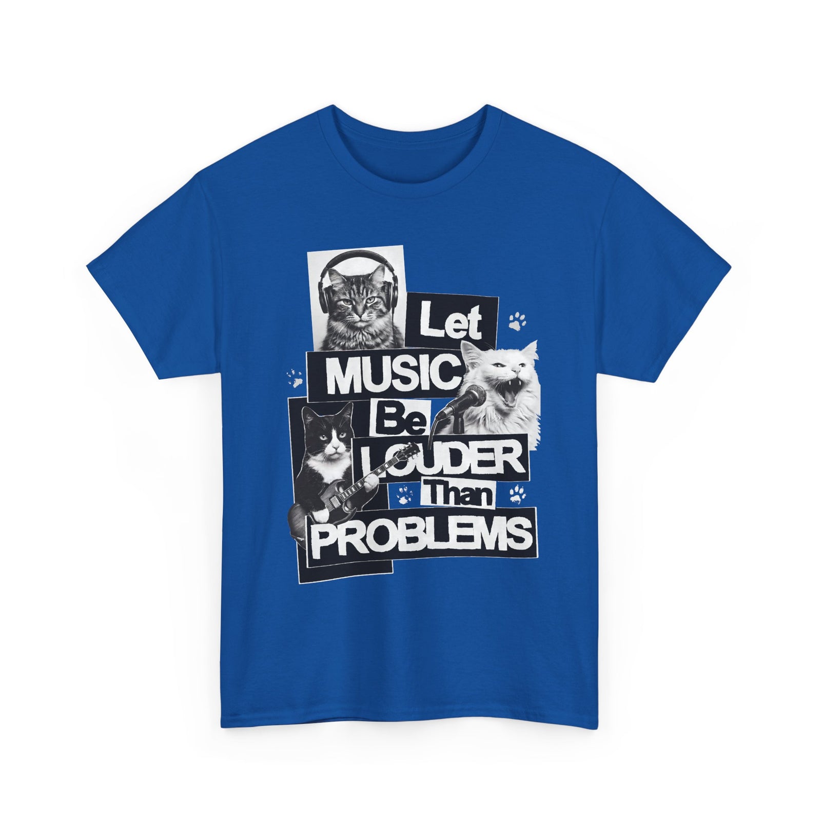Let Music Be Louder Than Problems T-Shirt — Funny Grunge Rock Cat Band Tee