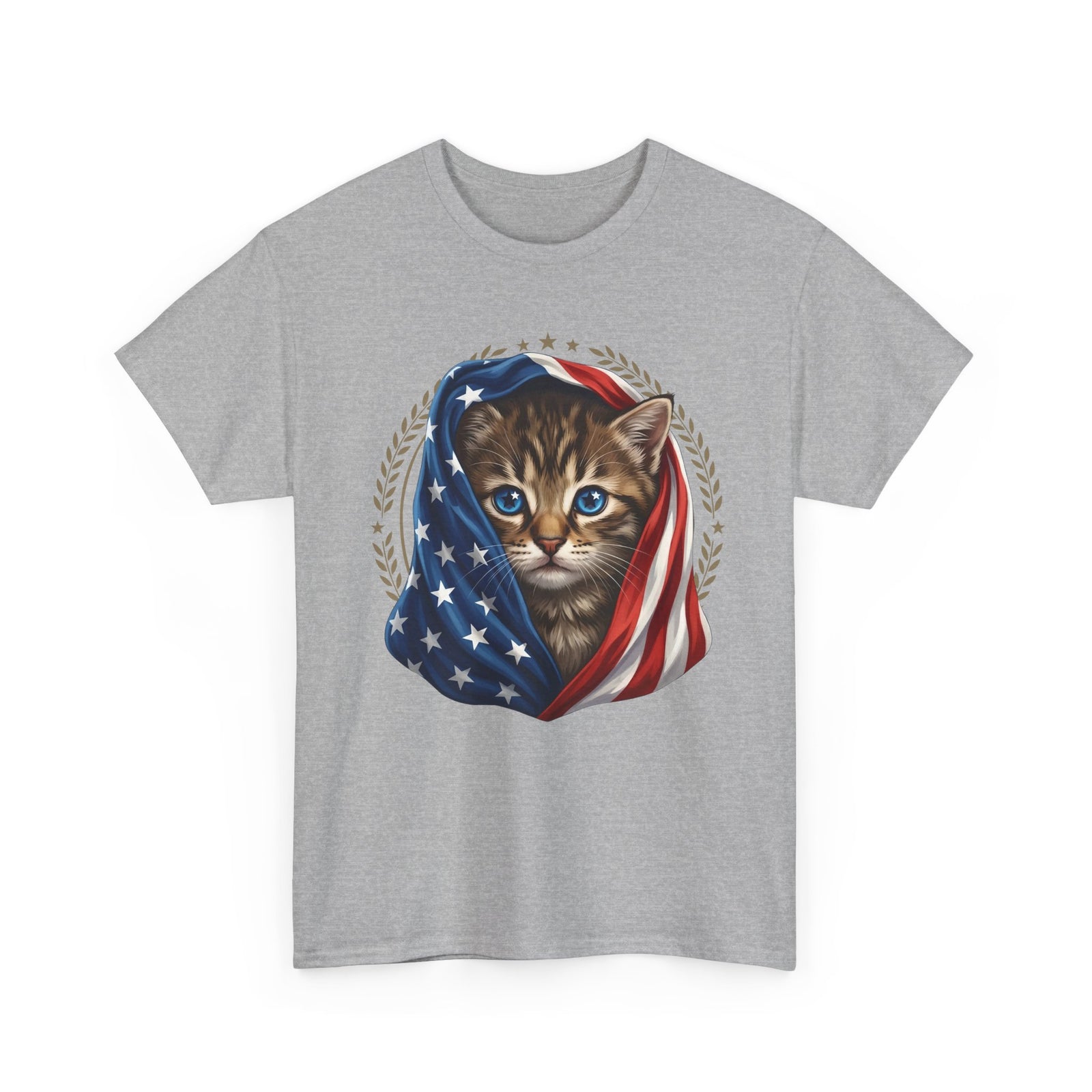 Patriotic American Flag Cat T-Shirt Cute Kitten USA Pride