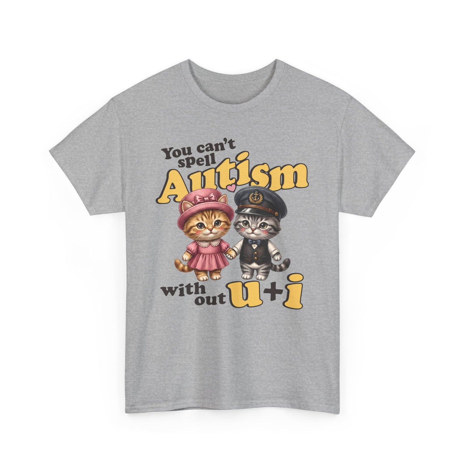 You Can't Spell Autism Without U + I T-Shirt — Cute Cartoon Couple Cats Tee