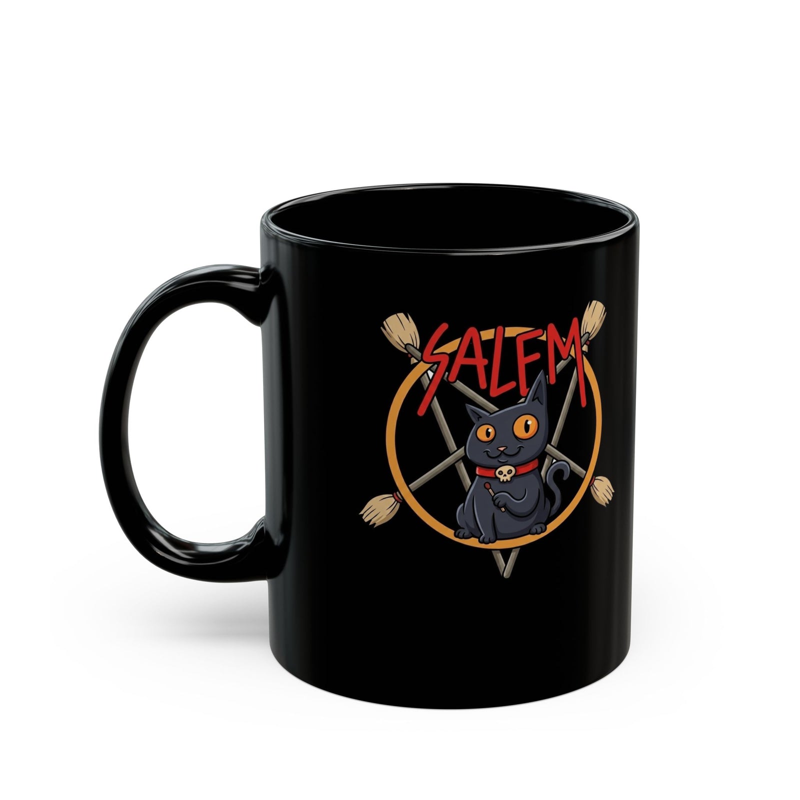 Salem Black Cat Black Mug — Spooky Vintage Cat Mug