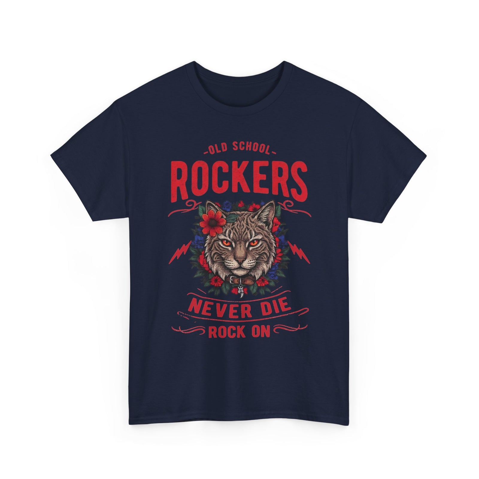 Old School Rockers Never Die Cat T-Shirt — Heavy Metal Rocker Feline Graphic Tee
