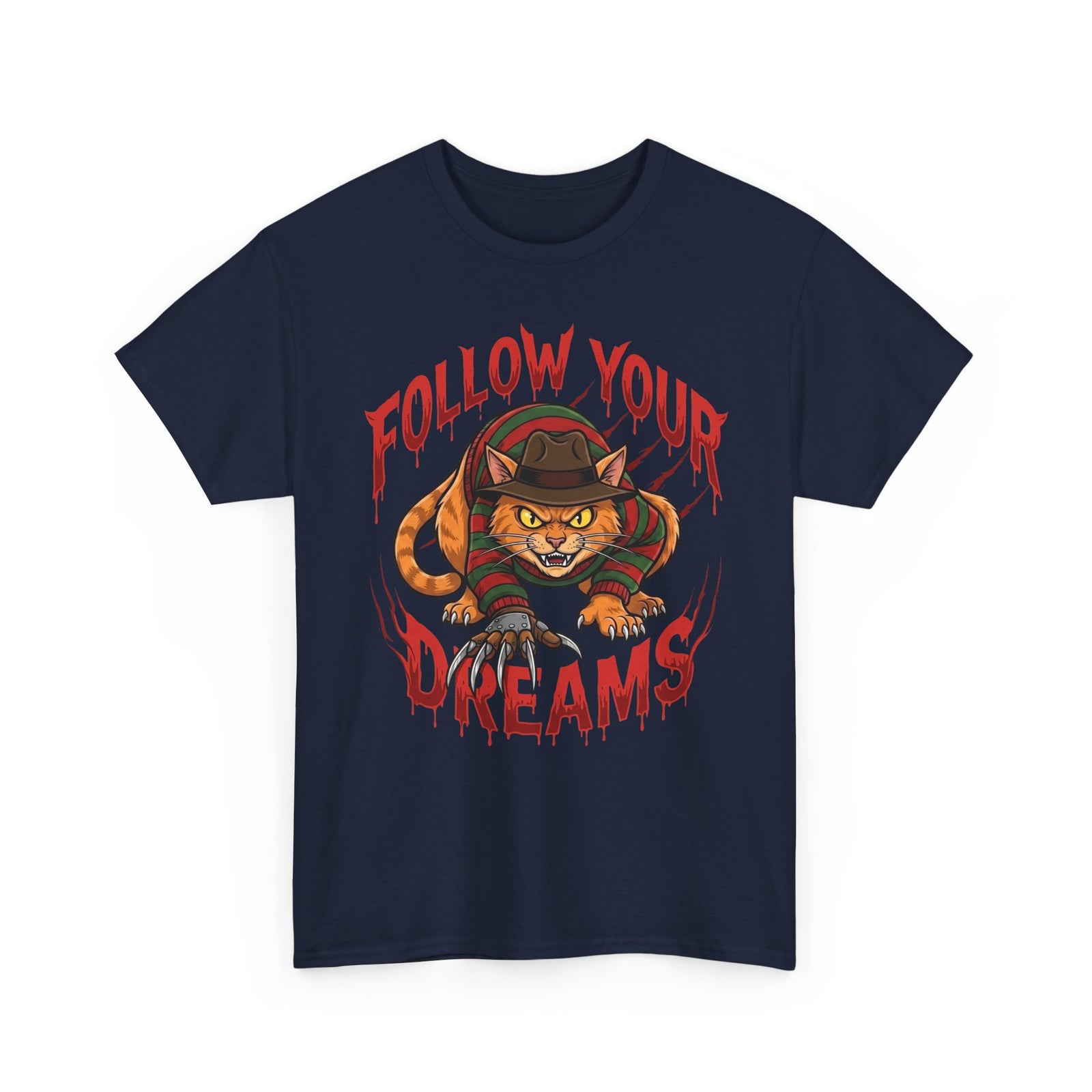 Follow Your Dreams Freddy Cat Horror Graphic Tee