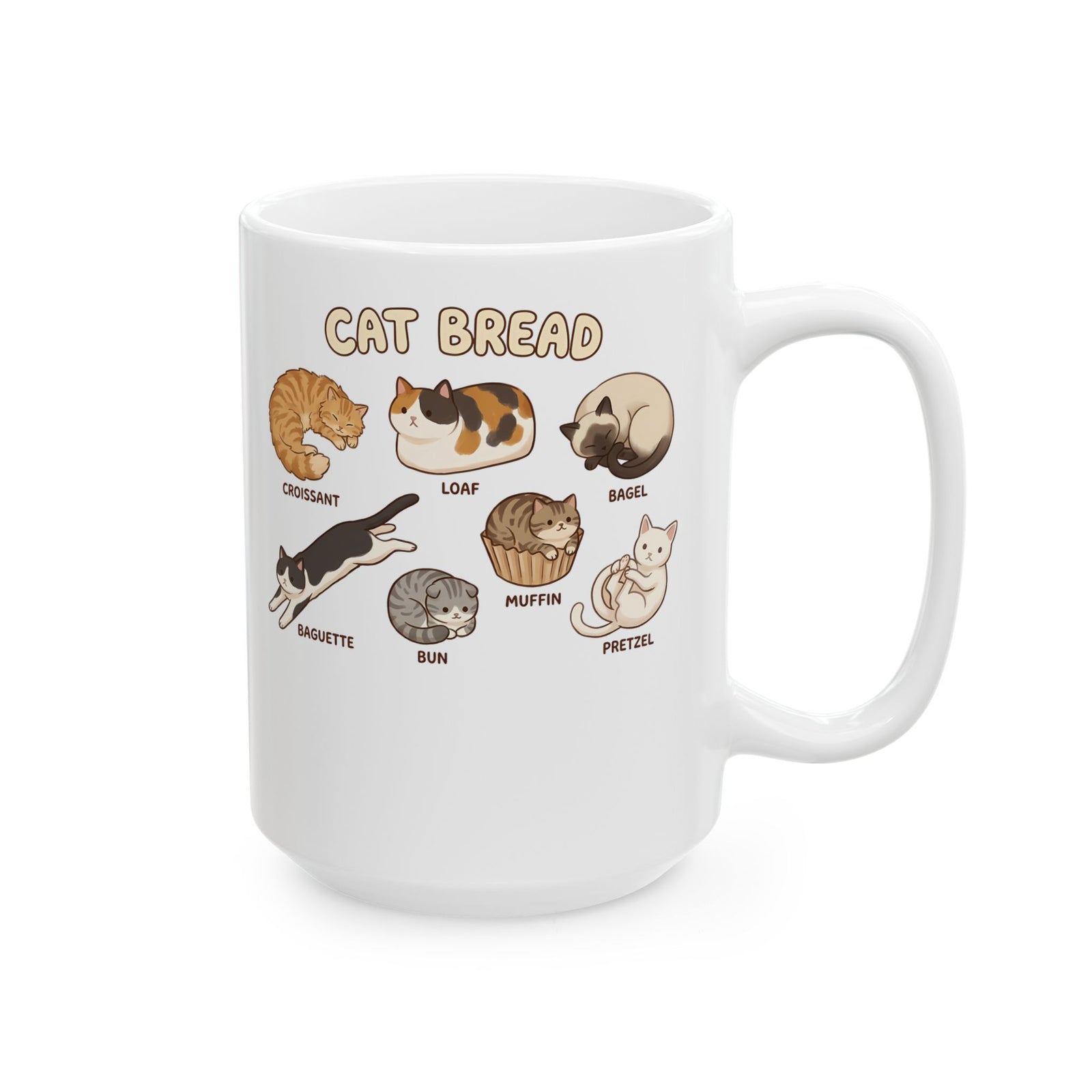 Cats & Breads Ceramic Mug — Cute Cat and Bread Graphic Mug