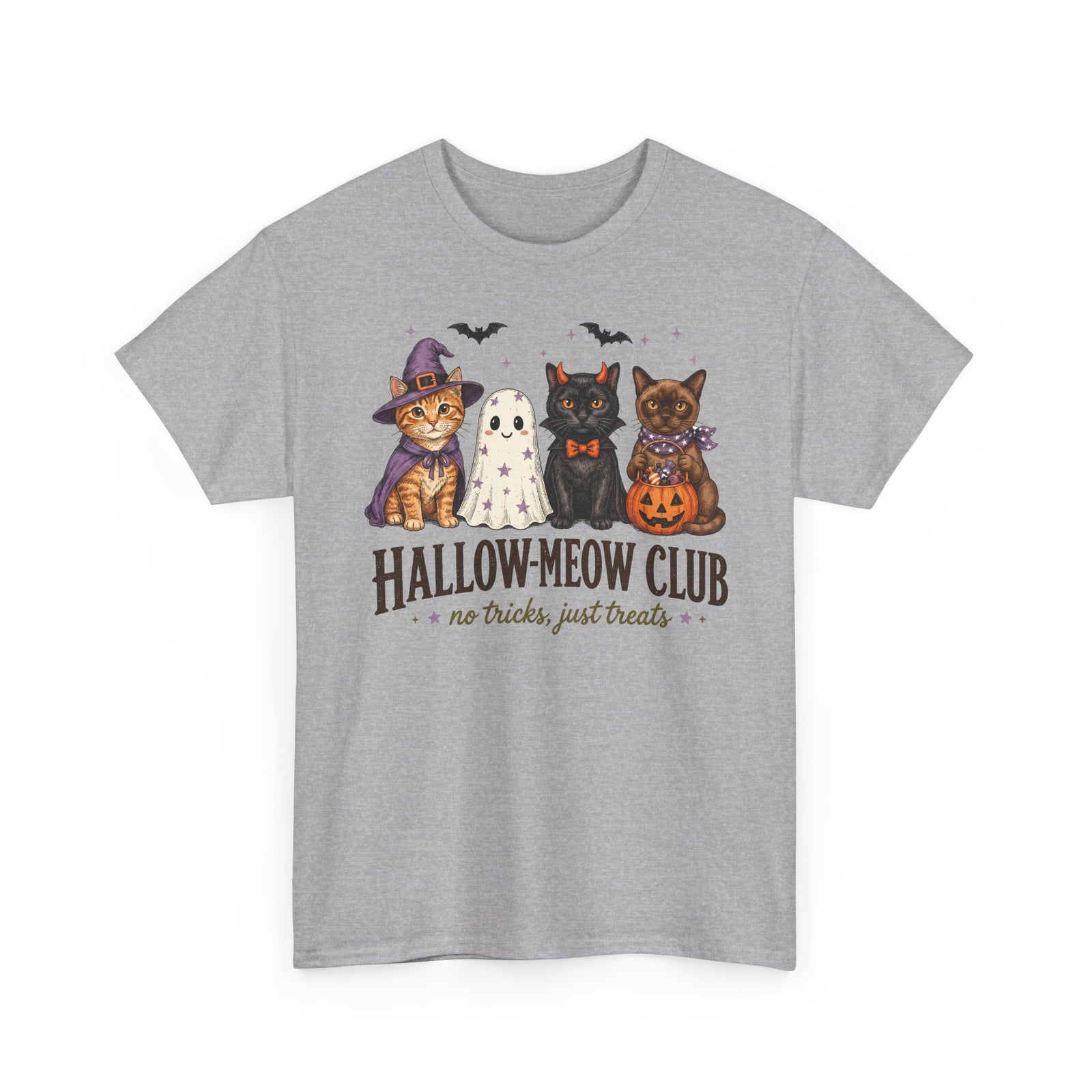 Hallow-Meow Club No Tricks Just Treats T-Shirt — Spooky Cute Cat Costume Tee