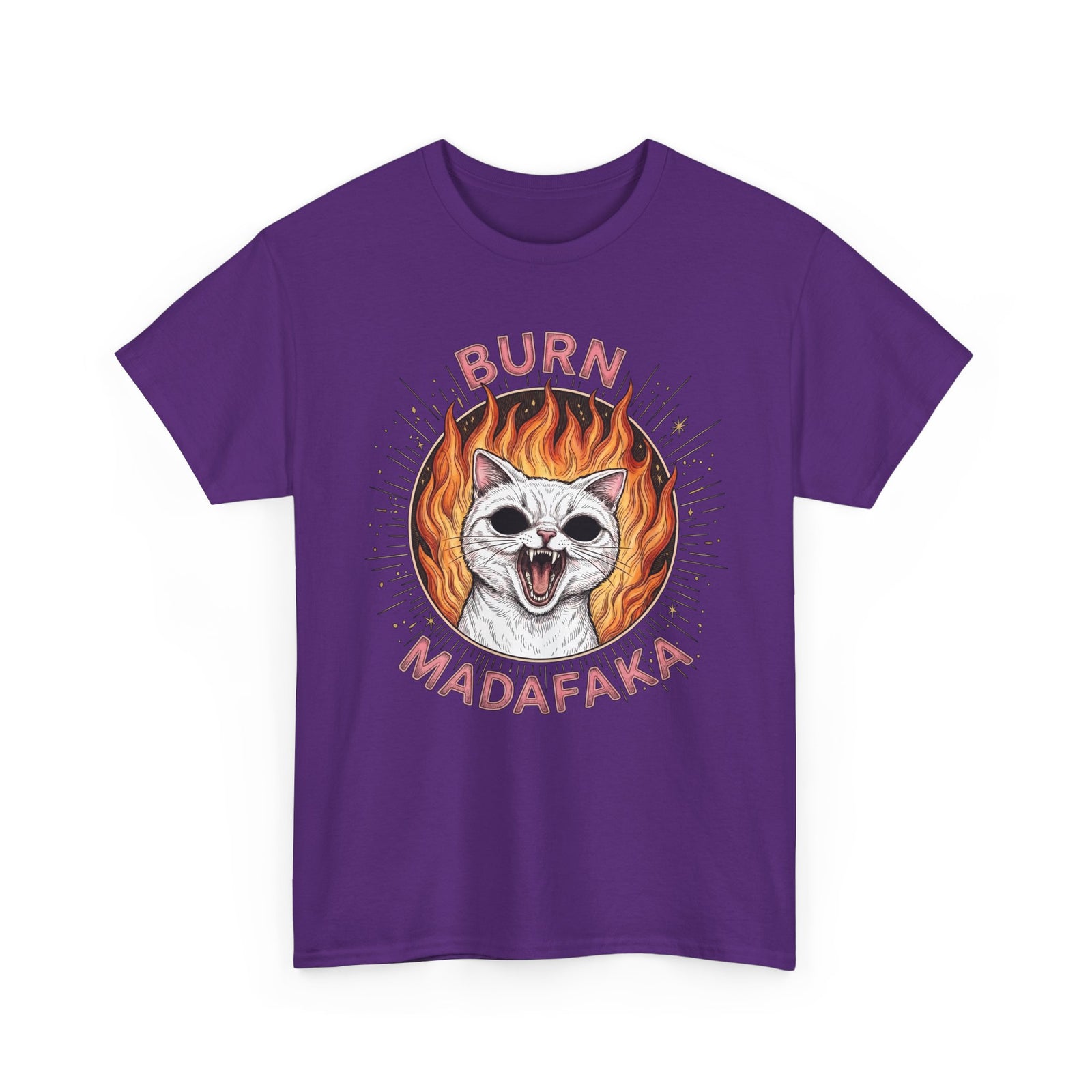 Burn Madafaka Cat T-Shirt — Edgy Hellfire Feline Graphic Tee