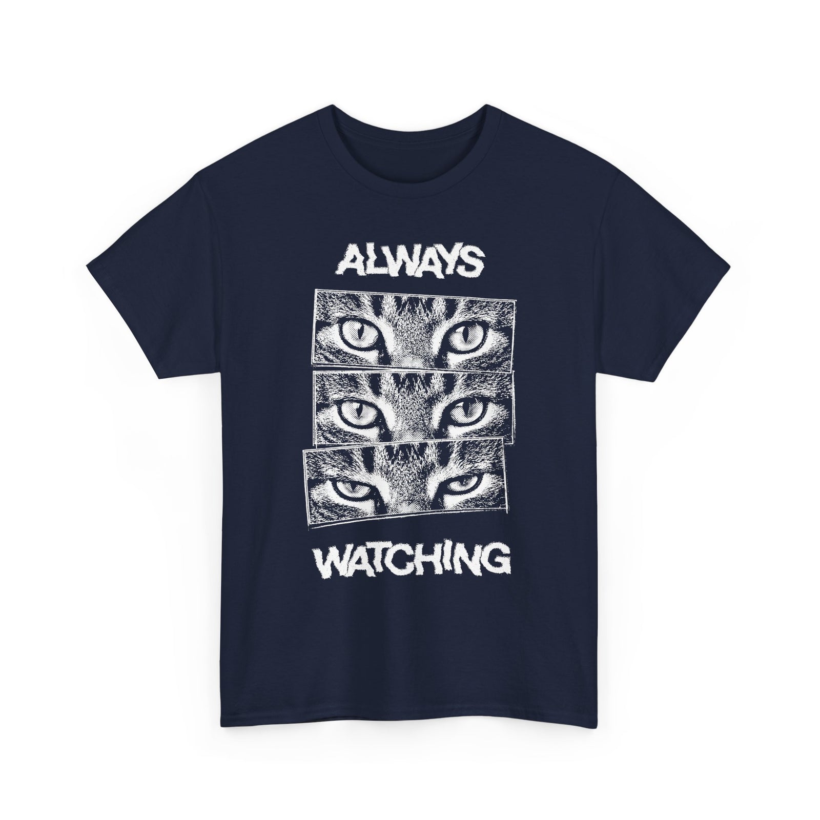 Always Watching Cat T-Shirt — Funny Grunge Black and White Feline Eyes Tee