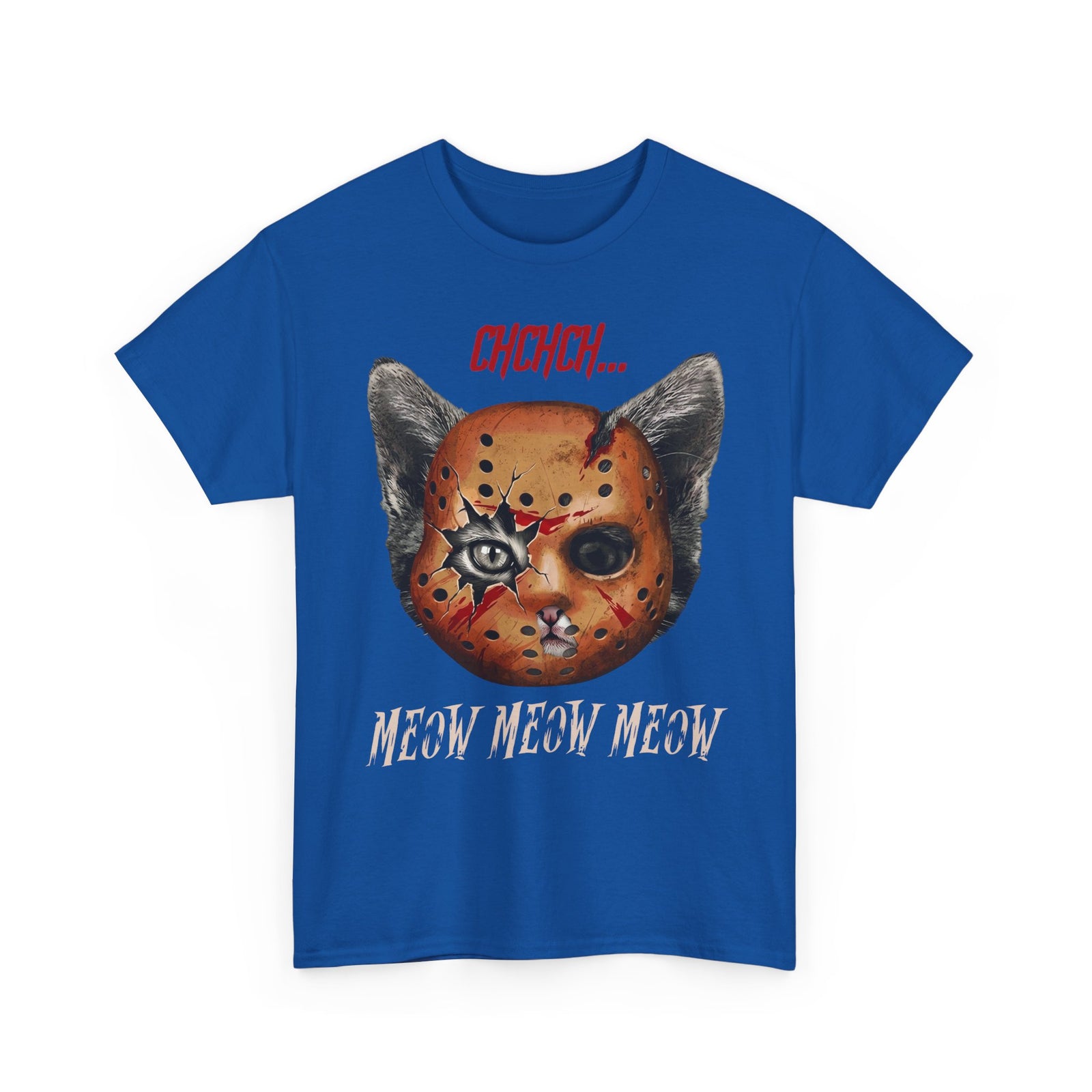 Horror Cat Tee “Meow Meow Meow” Jason Mask Kitty Graphic T-Shirt