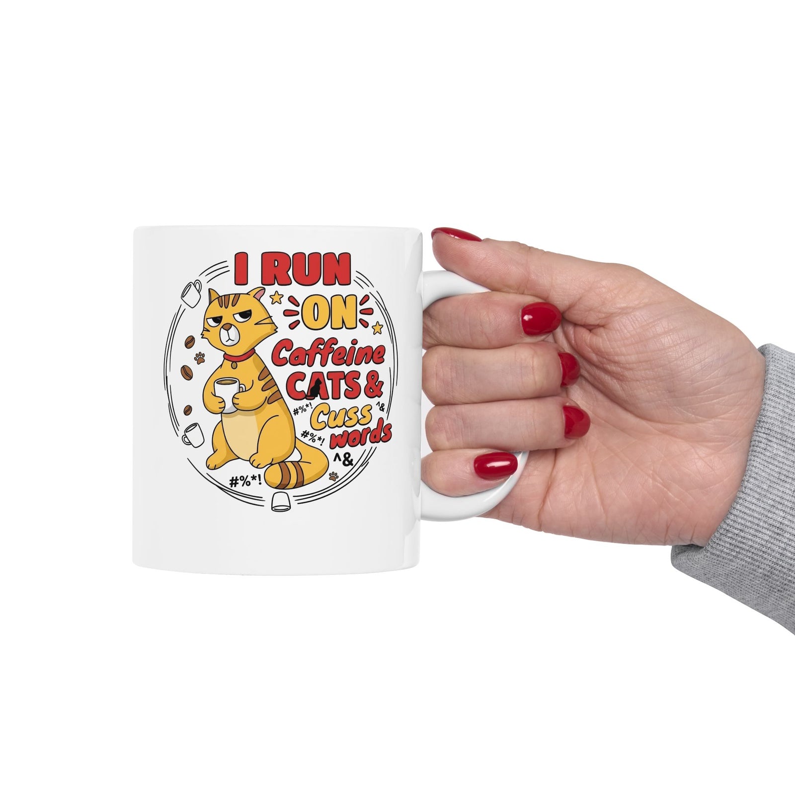 Caffeine, Cats & Cuss Words Mug Funny Cat Lover Coffee Mug