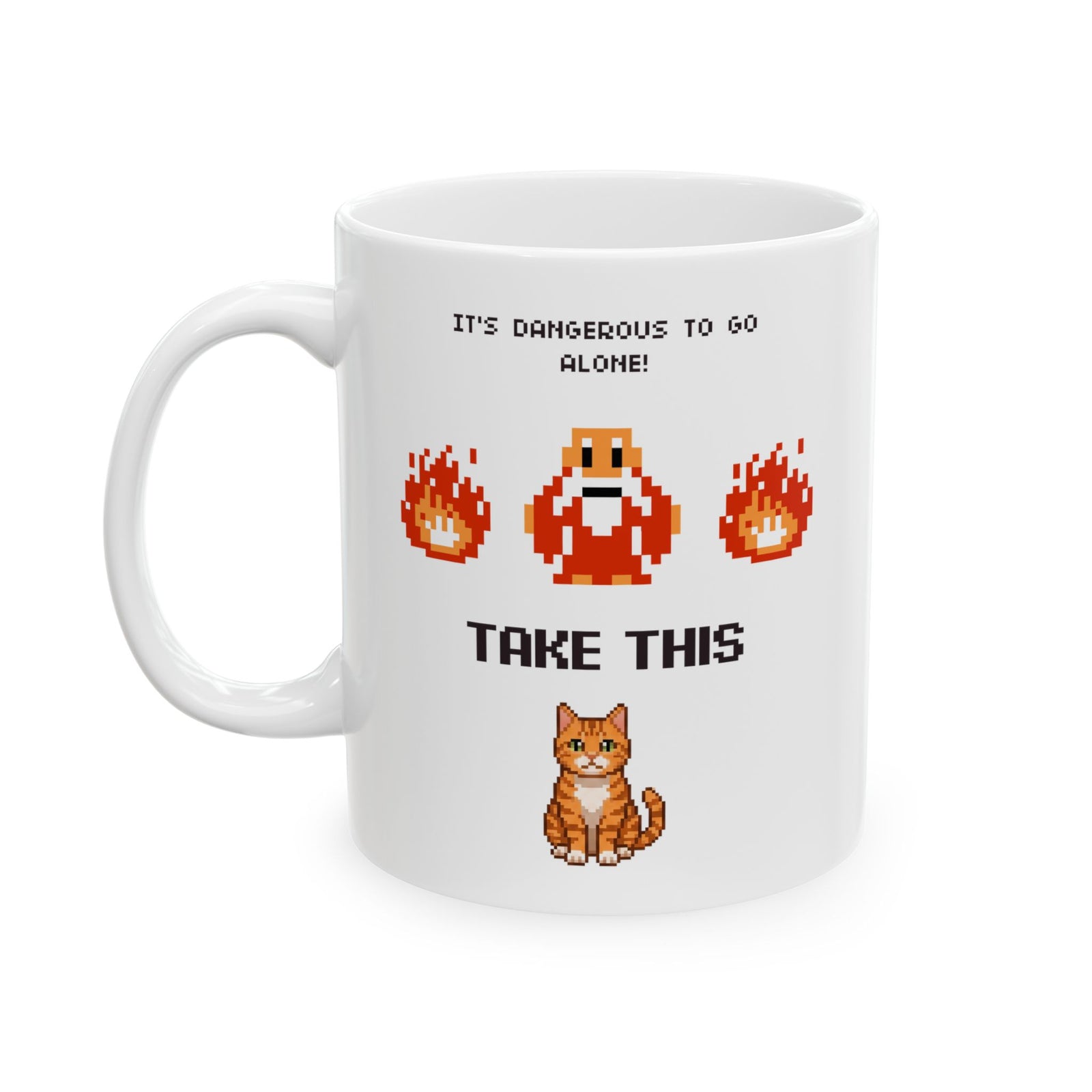 Retro Gamer Cat Mug, It's Dangerous to Go Alone Take This Cat Mug