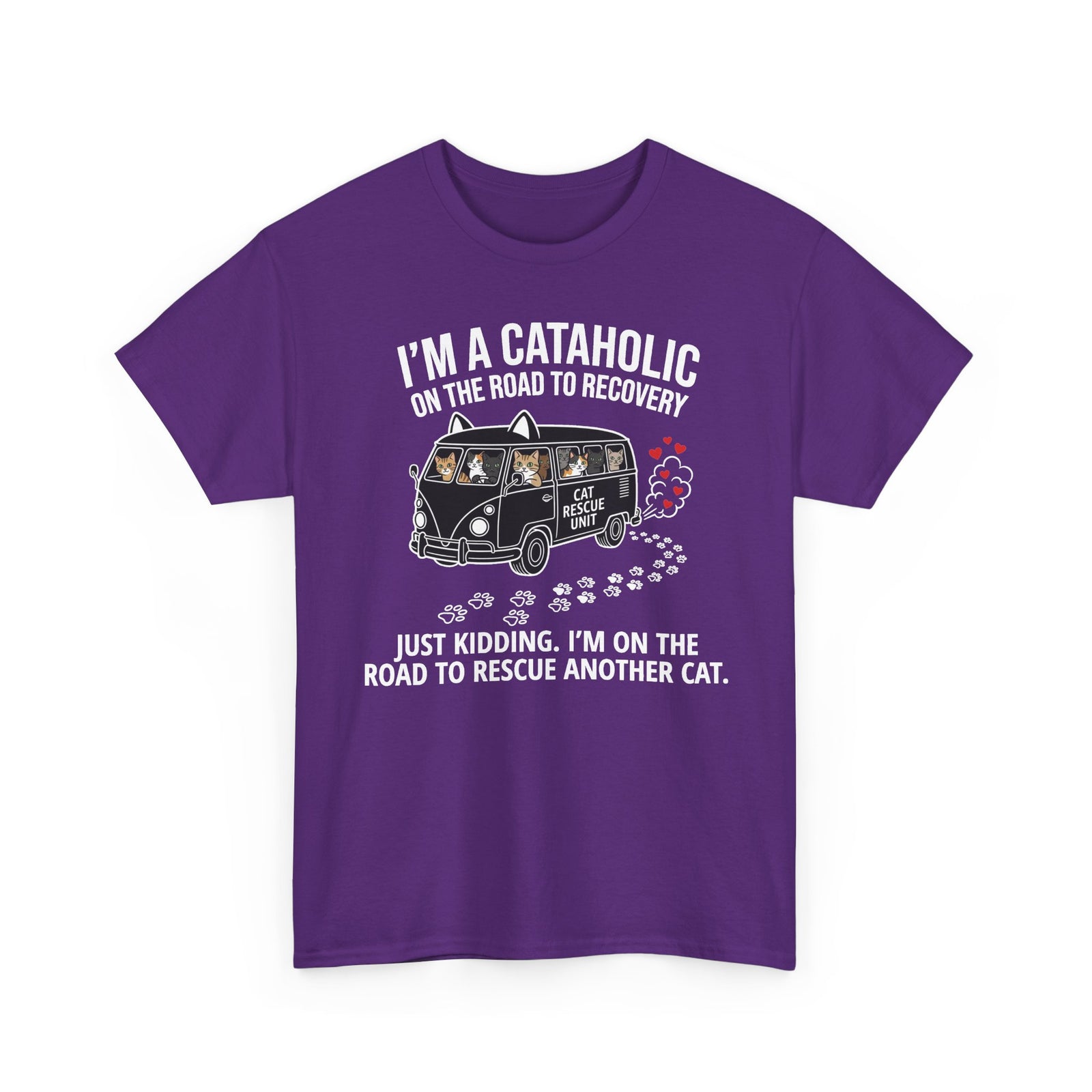 Cat Rescue T‑Shirt — "I’m a Cataholic on the Road to Recovery" Rescue Cat Tee