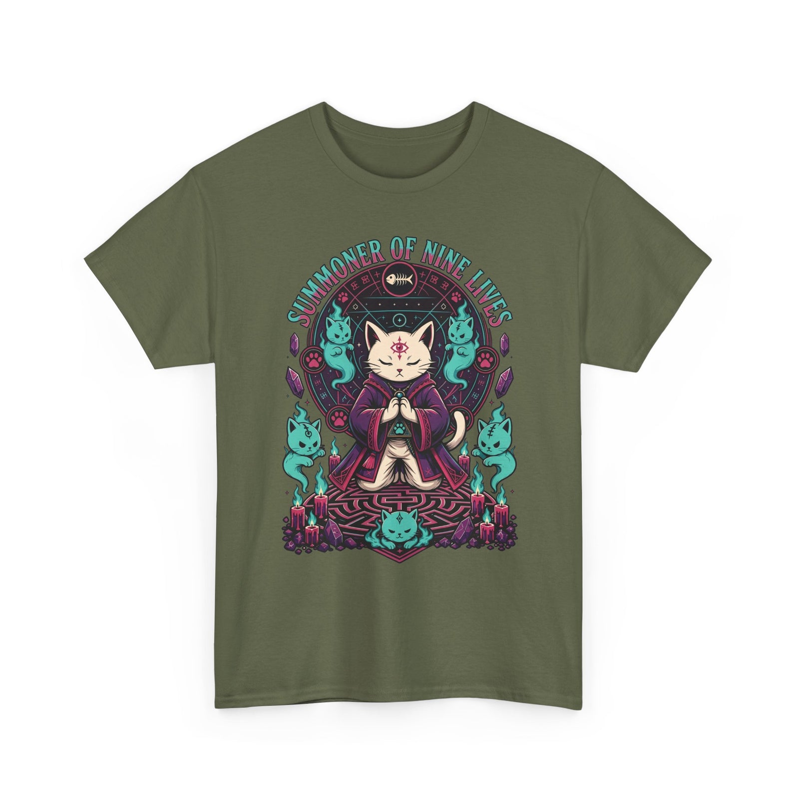 Lucky Cat Mystic Tee — "Catmancer of Nine Lives" Graphic T-Shirt
