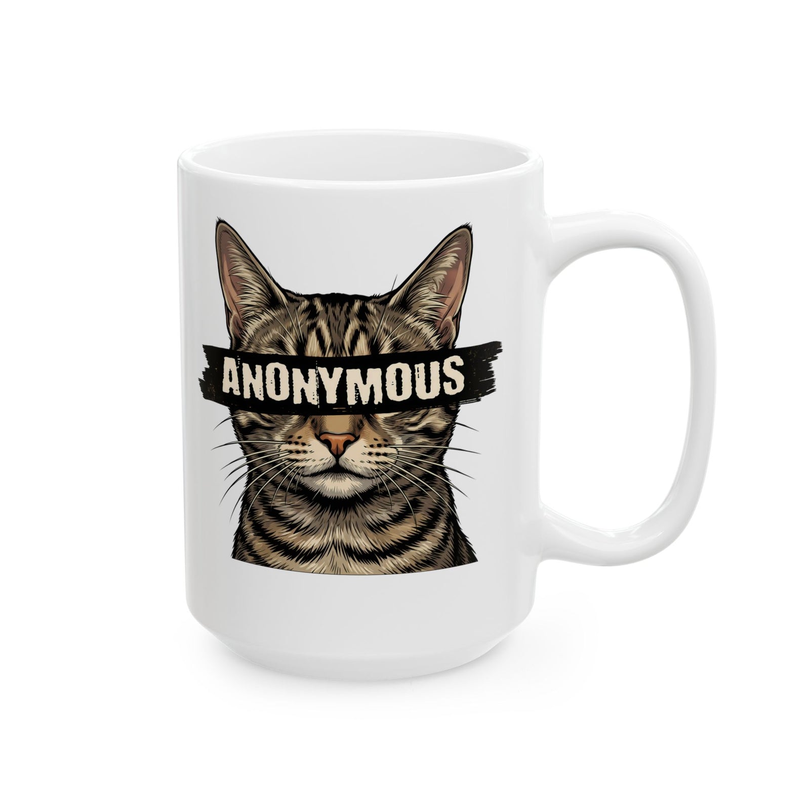 "Anonymous" Censored Cat Ceramic Mug, Edgy Feline Graphic Mug