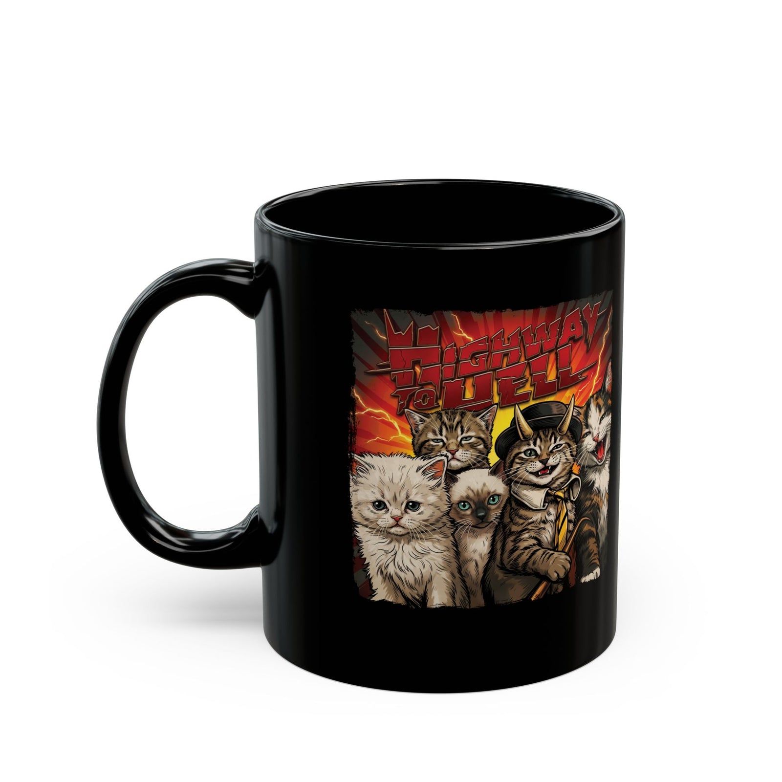 "Highway to Hell" Hard Rock Cats Parody Black Mug