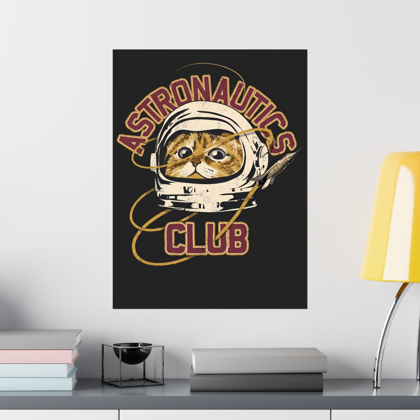 Astronautics Club Poster — Retro Space Cat Astronaut Graphic Poster
