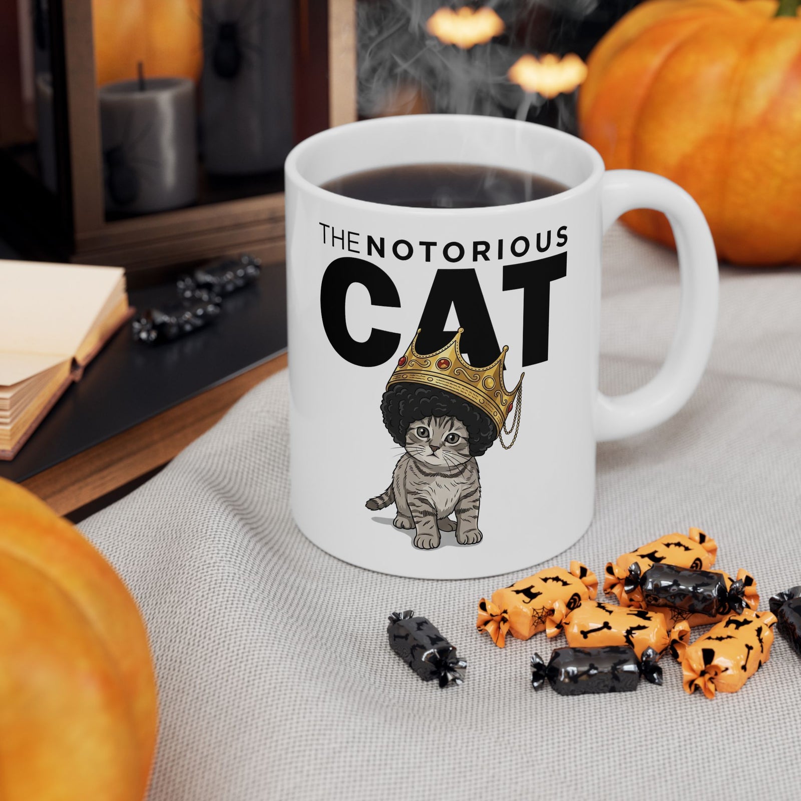 Notorious Cat Ceramic Mug — Cute Kitten with Crown Graphic