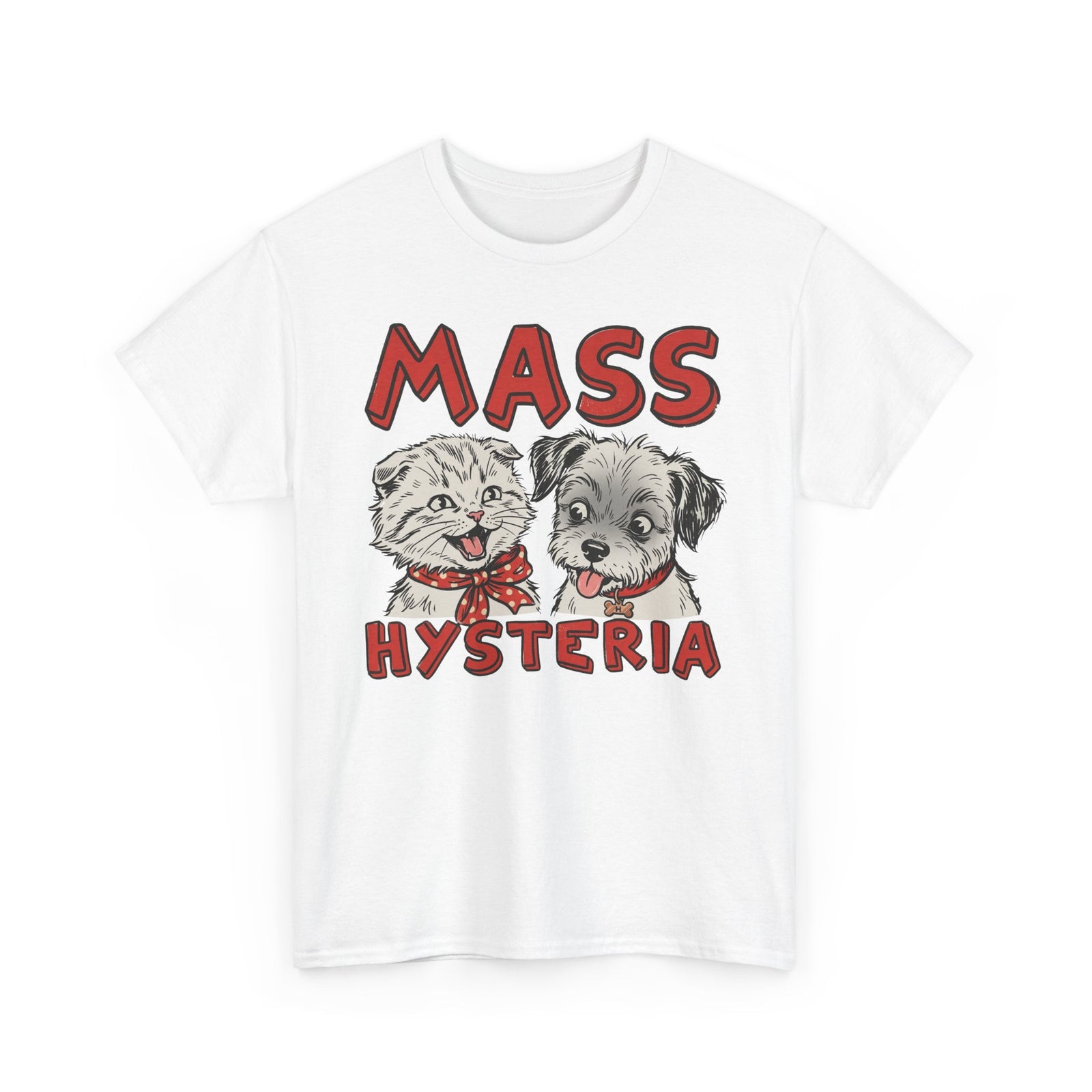 Cat & Dog Mass Hysteria Tee Funny Puppy & Kitten Line Art T-Shirt