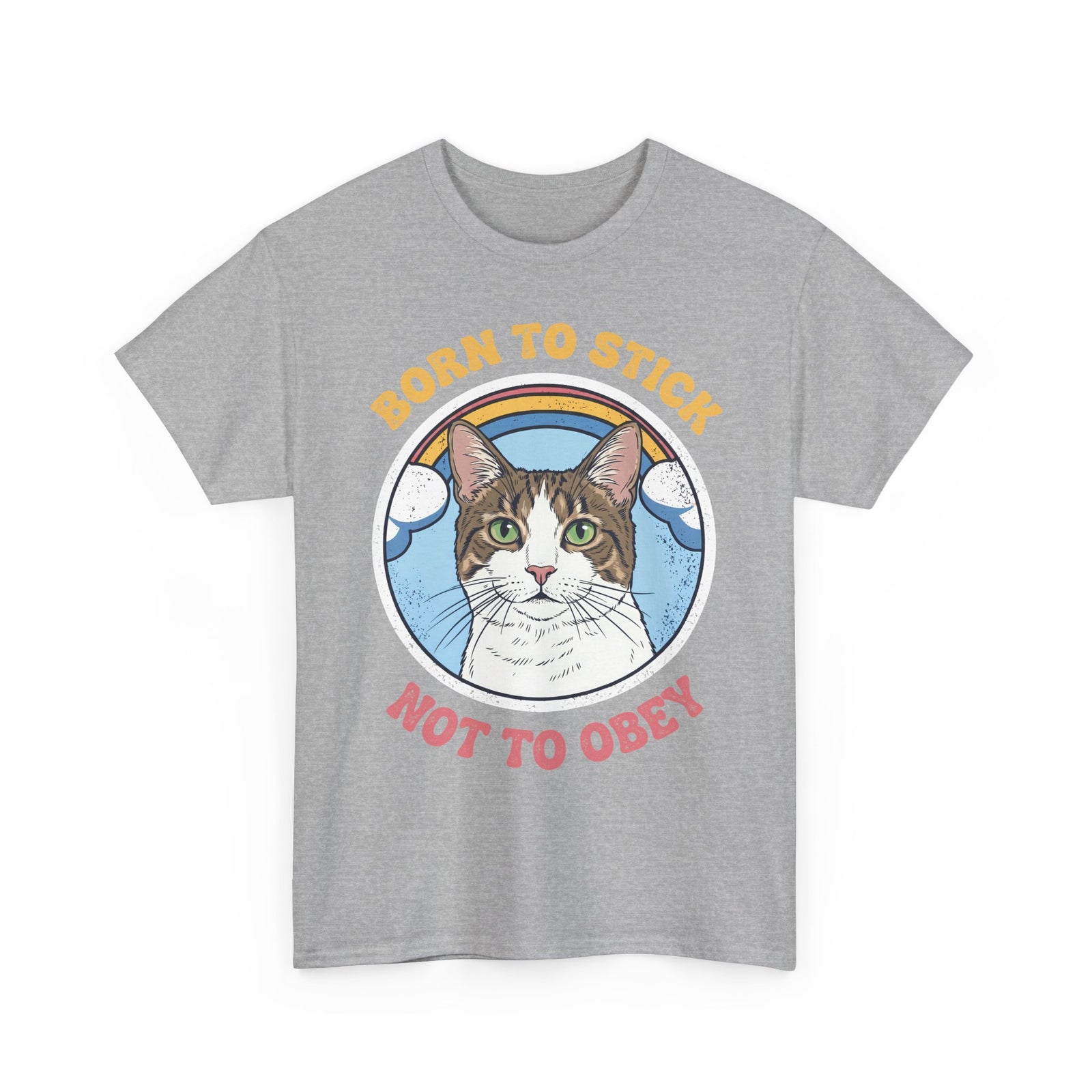 Born To Stick Not To Obey T-Shirt — Retro Rainbow Cat Graphic Tee