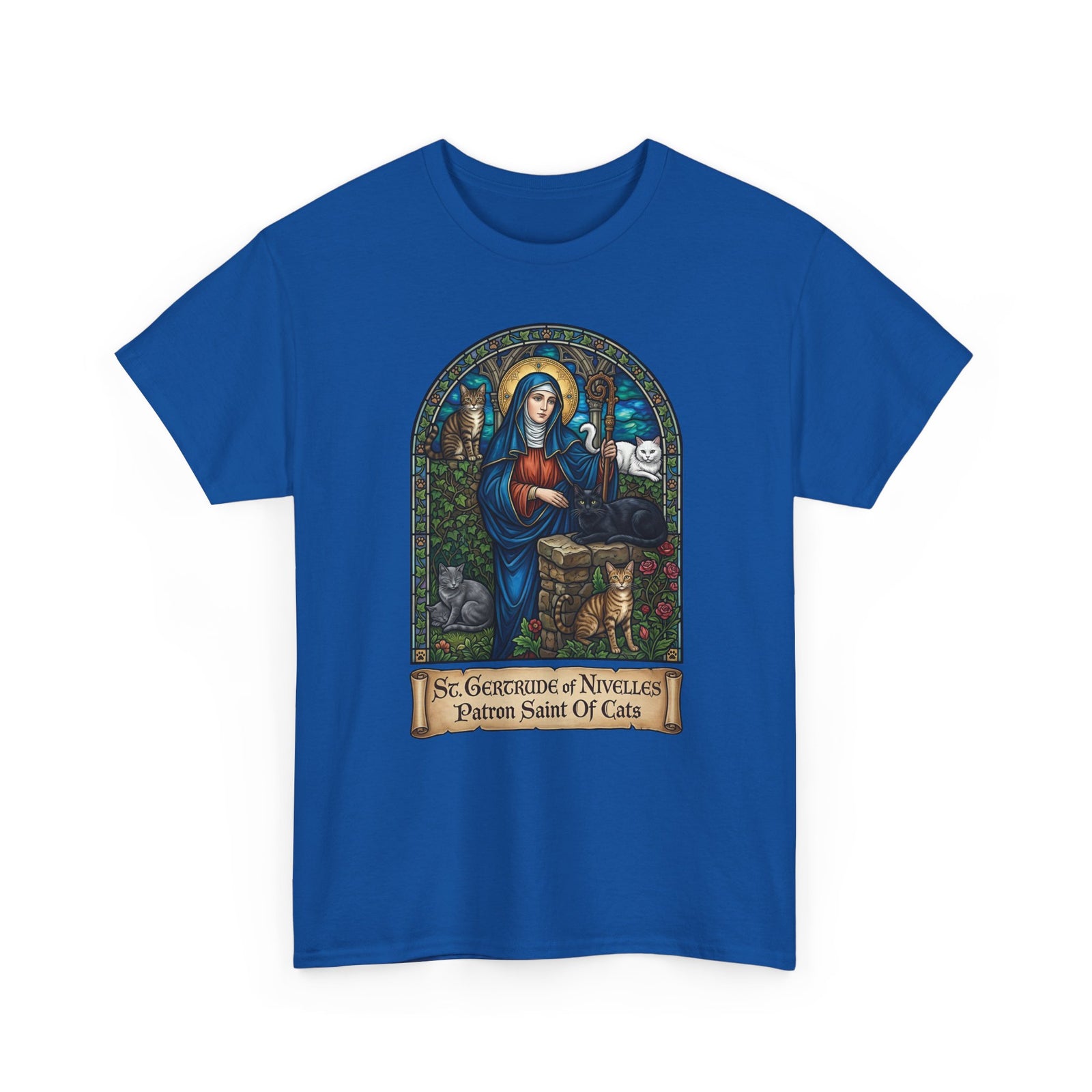 Saint Gertrude of Nivelles Cat Patron T-Shirt — Patron Saint of Cats Tee