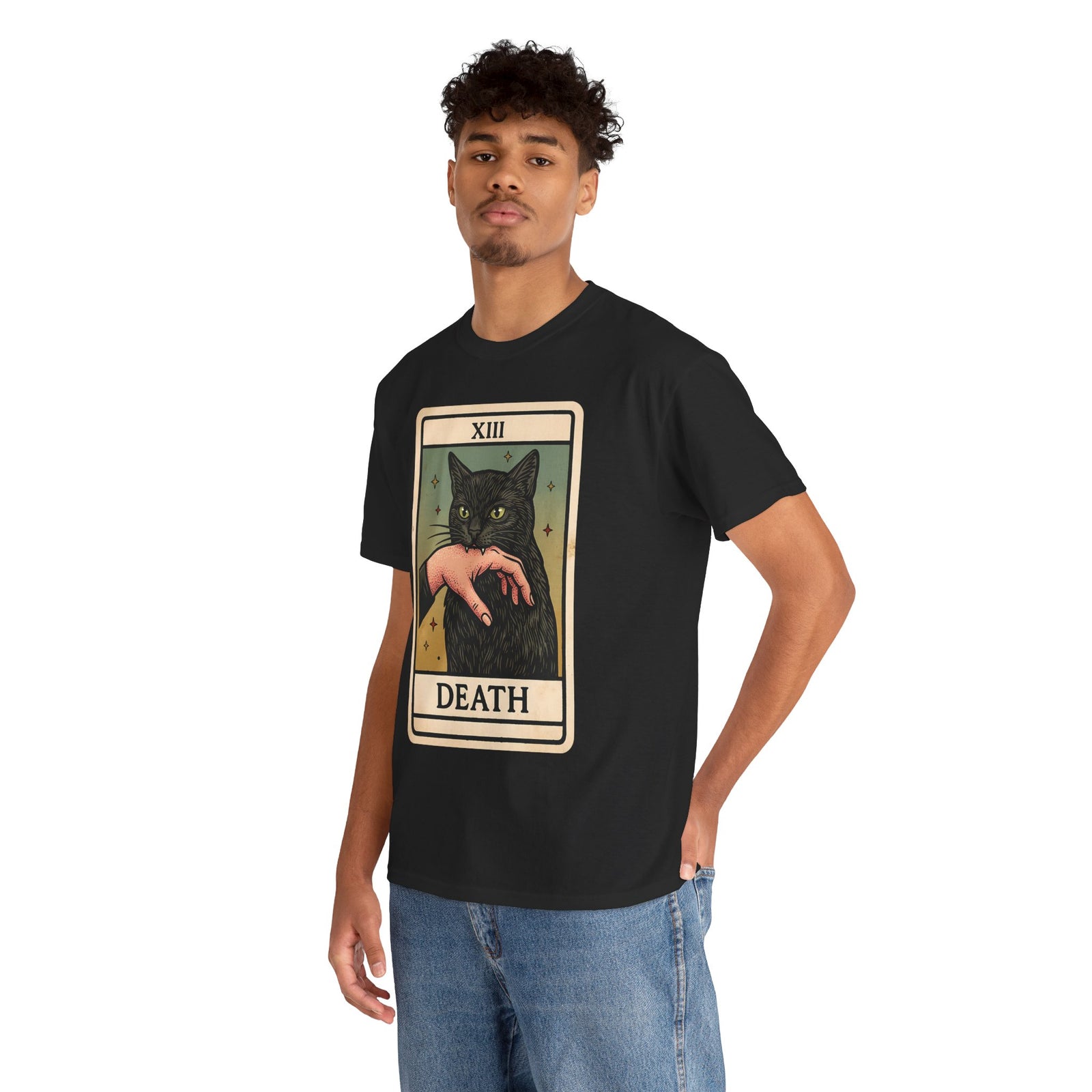 "Death" Tarot Card Black Cat Biting Hand Funny T-Shirt