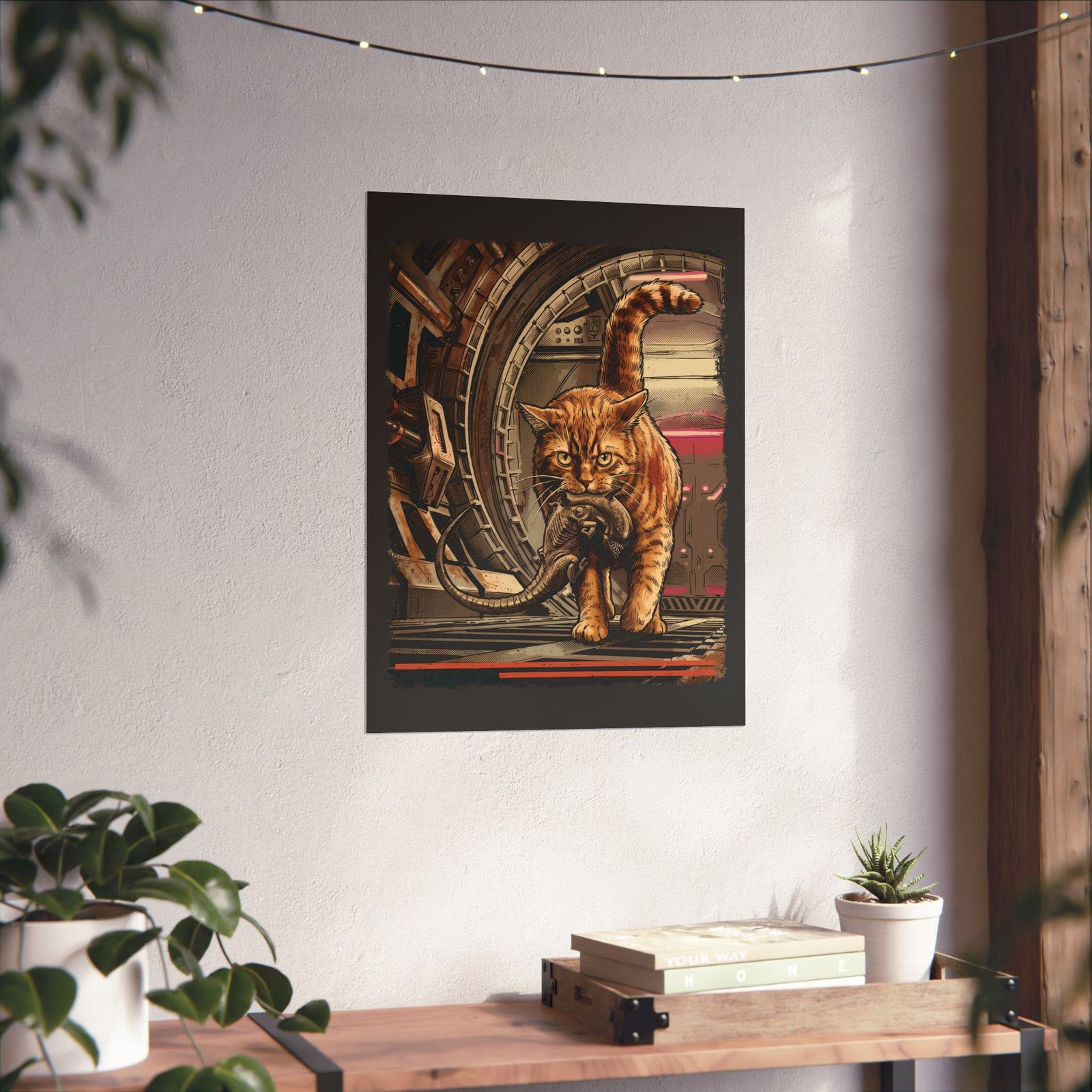 Alien Pest Control Cat Poster — Retro Sci-Fi Space Wall Art