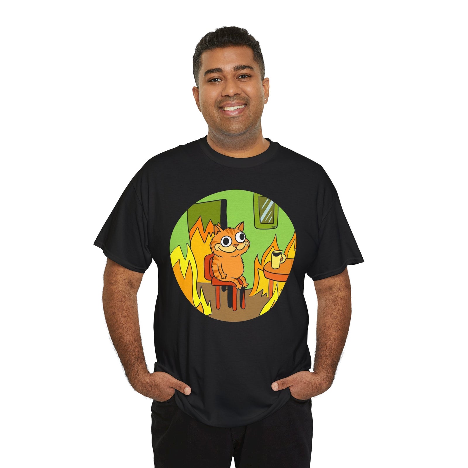 This Is Fine Orange Cat T-Shirt — Funny Meme Parody Feline Graphic Tee