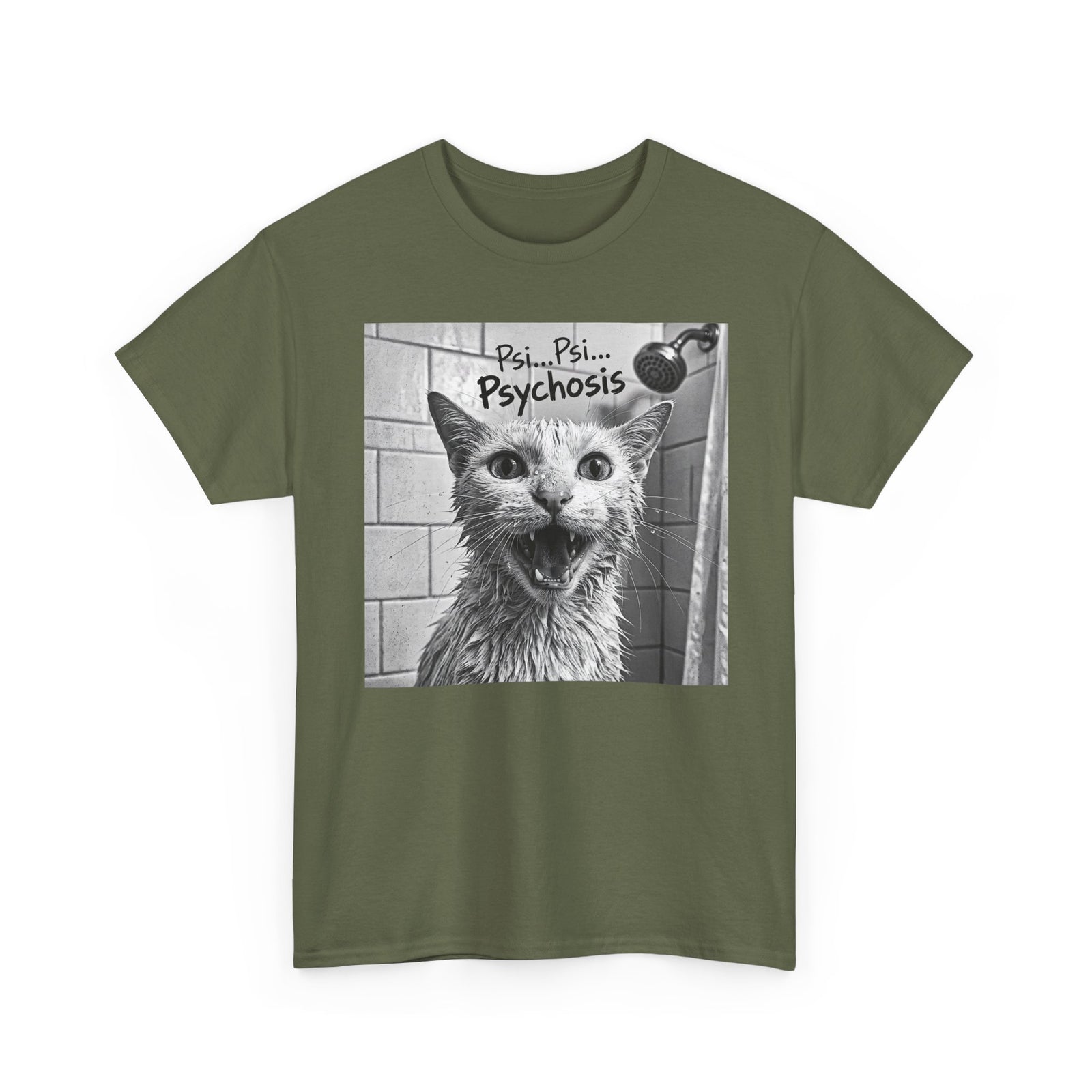 Psychosis Cat T-Shirt Funny Grunge Shower Cat Tee