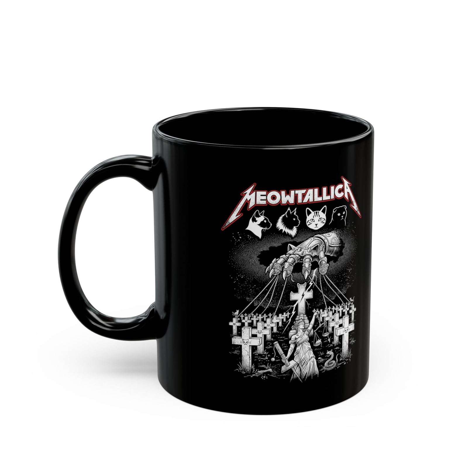 Meowtallica Graphic Mug — Metal Cat Band Black Mug