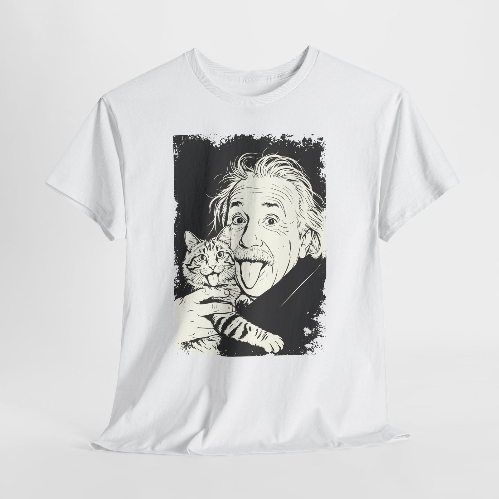 Einstein & Cat Graphic Tee — Funny Retro Science T-Shirt