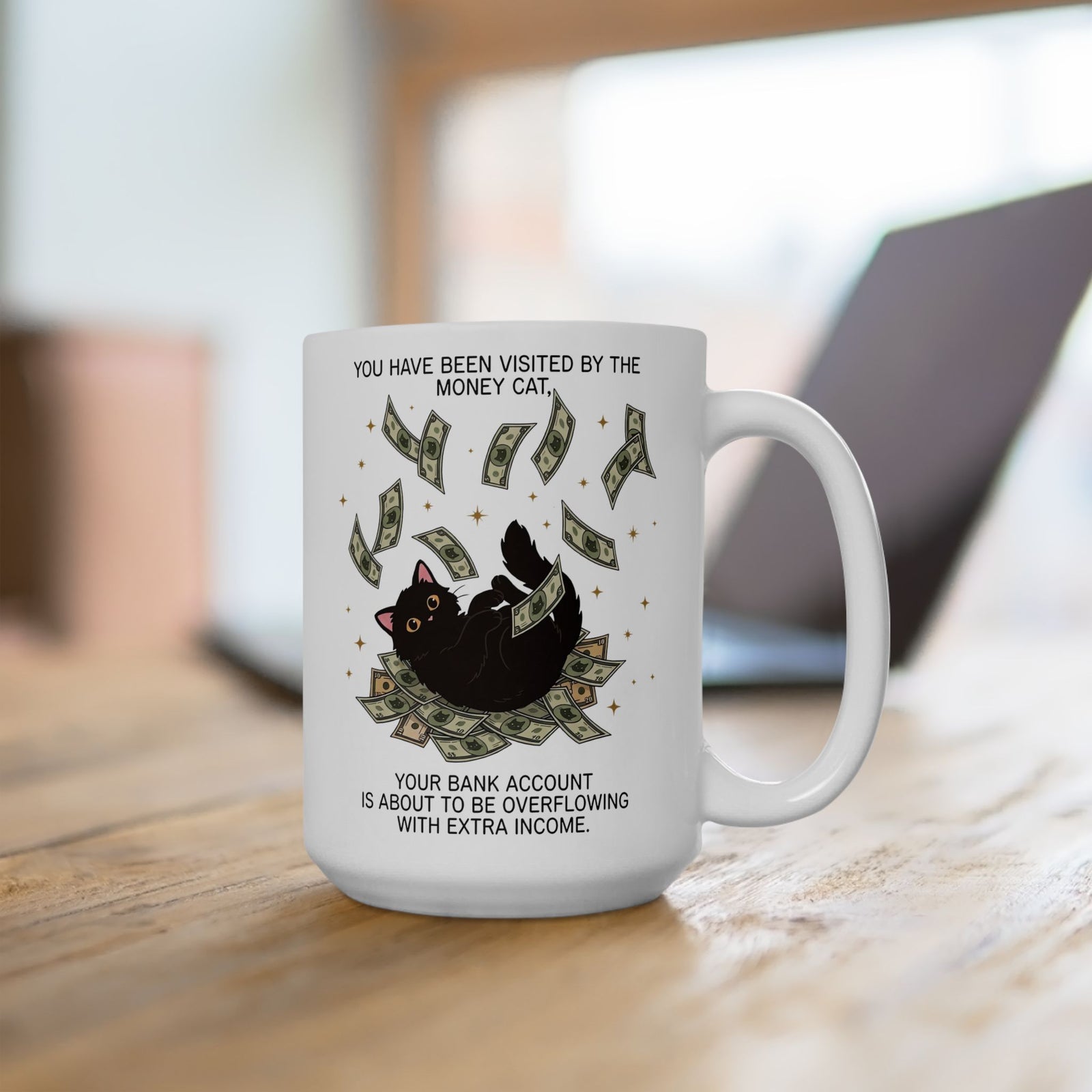 Money Cat T‑Mug 'You Have Been Visited by the Money Cat' Lucky Cash Mug