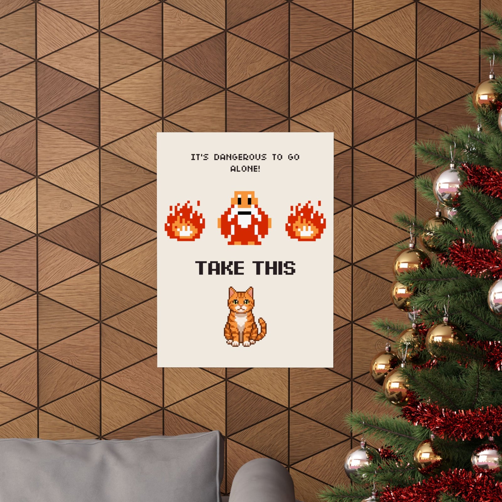 Retro Gamer Cat Poster, It's Dangerous to Go Alone Take This Cat Poster