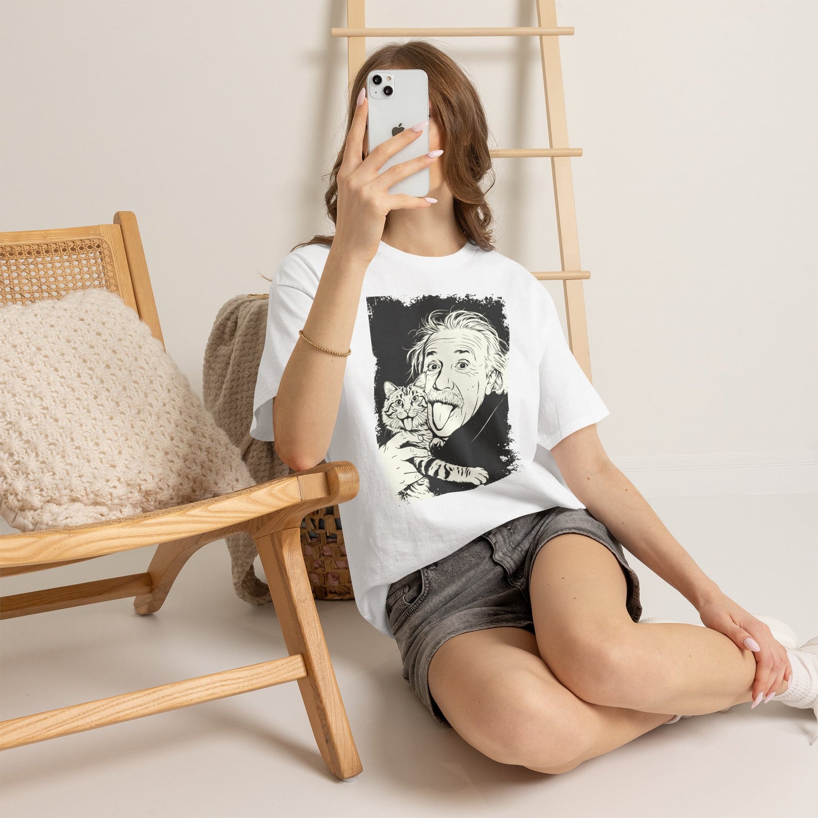 Einstein & Cat Graphic Tee — Funny Retro Science T-Shirt
