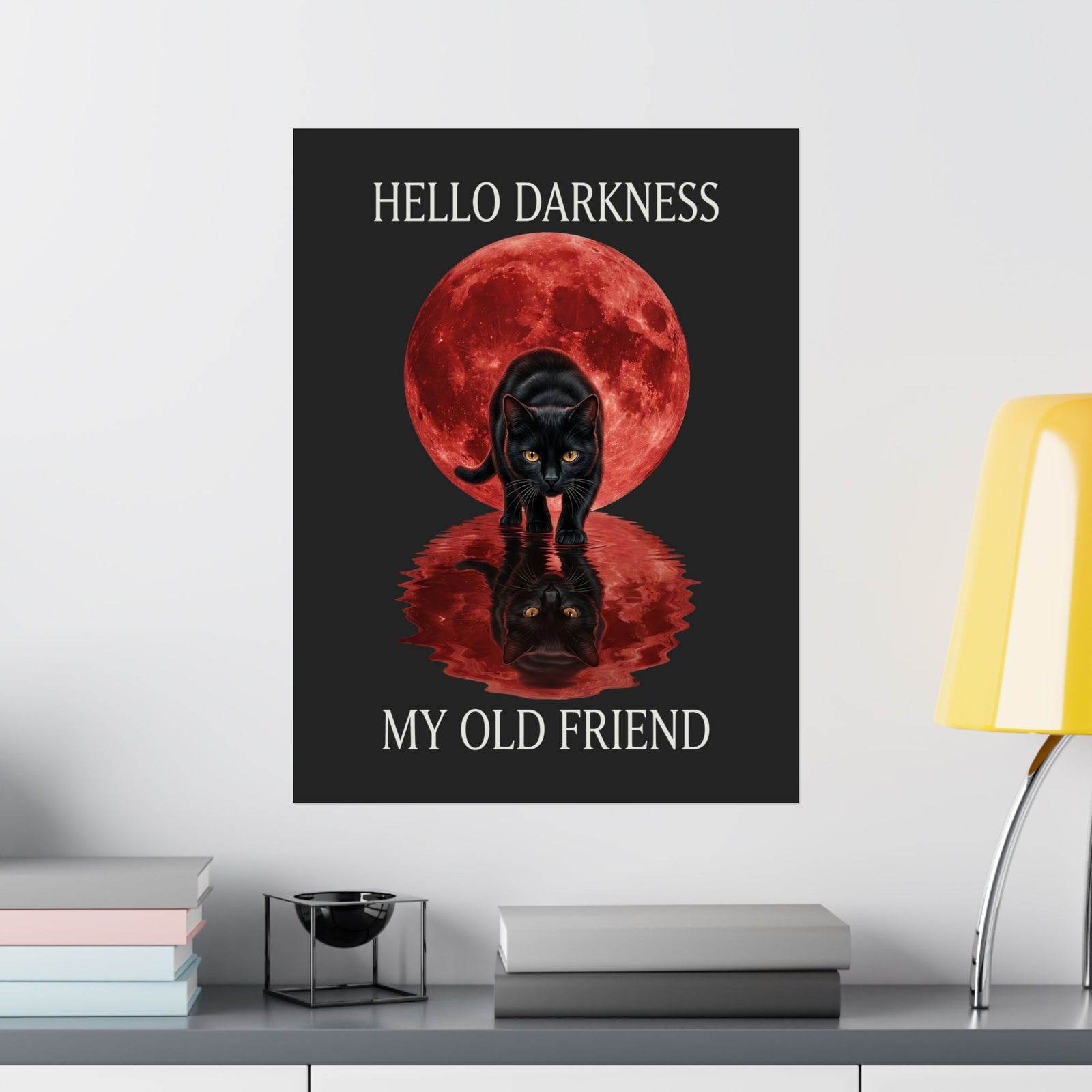 Hello Darkness My Old Friend Black Cat Poster