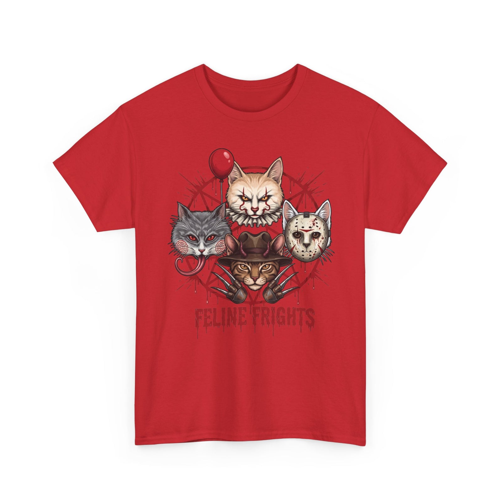 Funny Feline Frights T-Shirt — Slasher Movie Icons Cat Parody Apparel