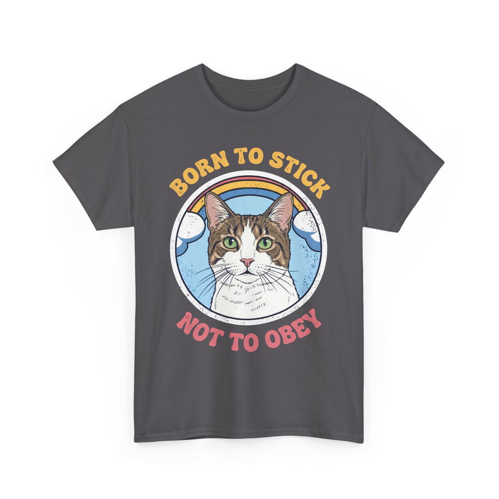 Born To Stick Not To Obey T-Shirt — Retro Rainbow Cat Graphic Tee