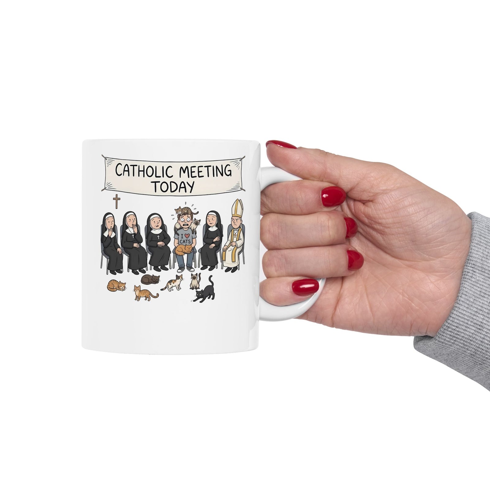 Catholic Meeting Today Funny Cat Lovers Ceramic Mug