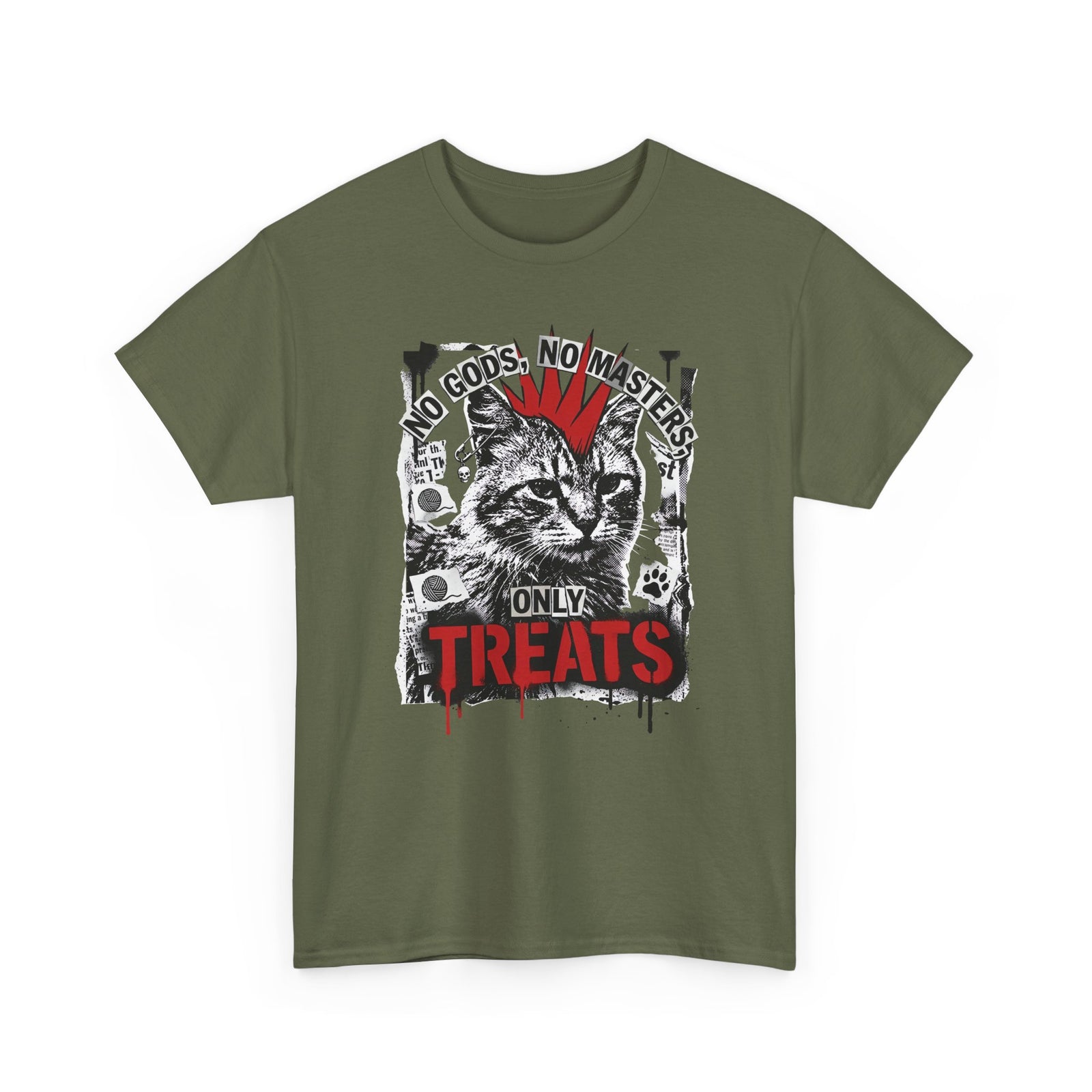 Punk Cat Tee — “No Gods No Masters, Only Treat” Graphic T-Shirt