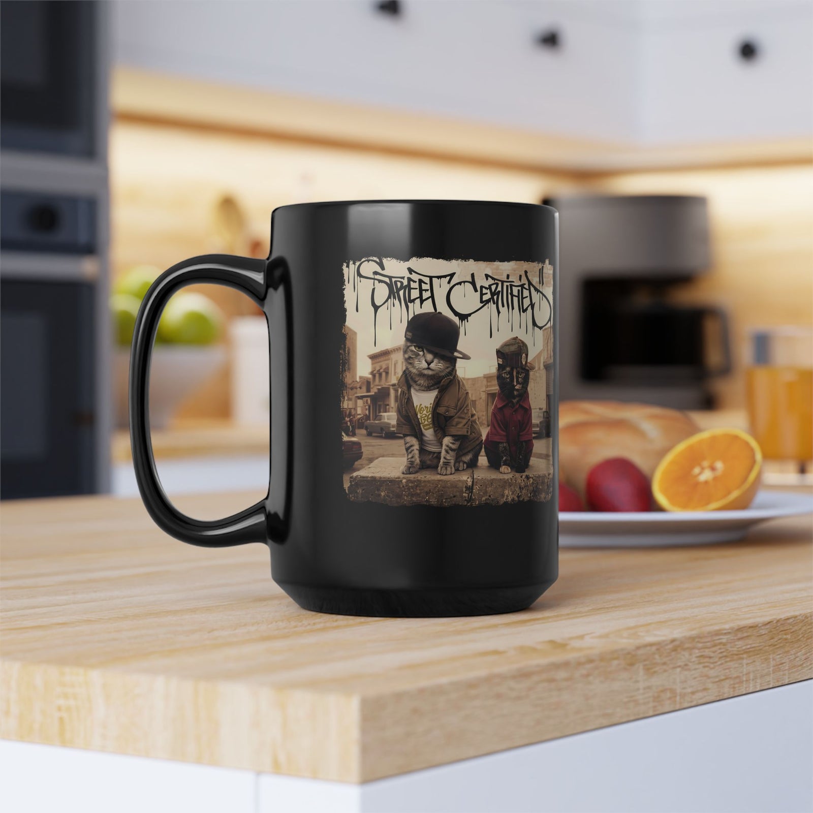 Funny Streetwear Cats "Street Certified" Retro Graphic Mug