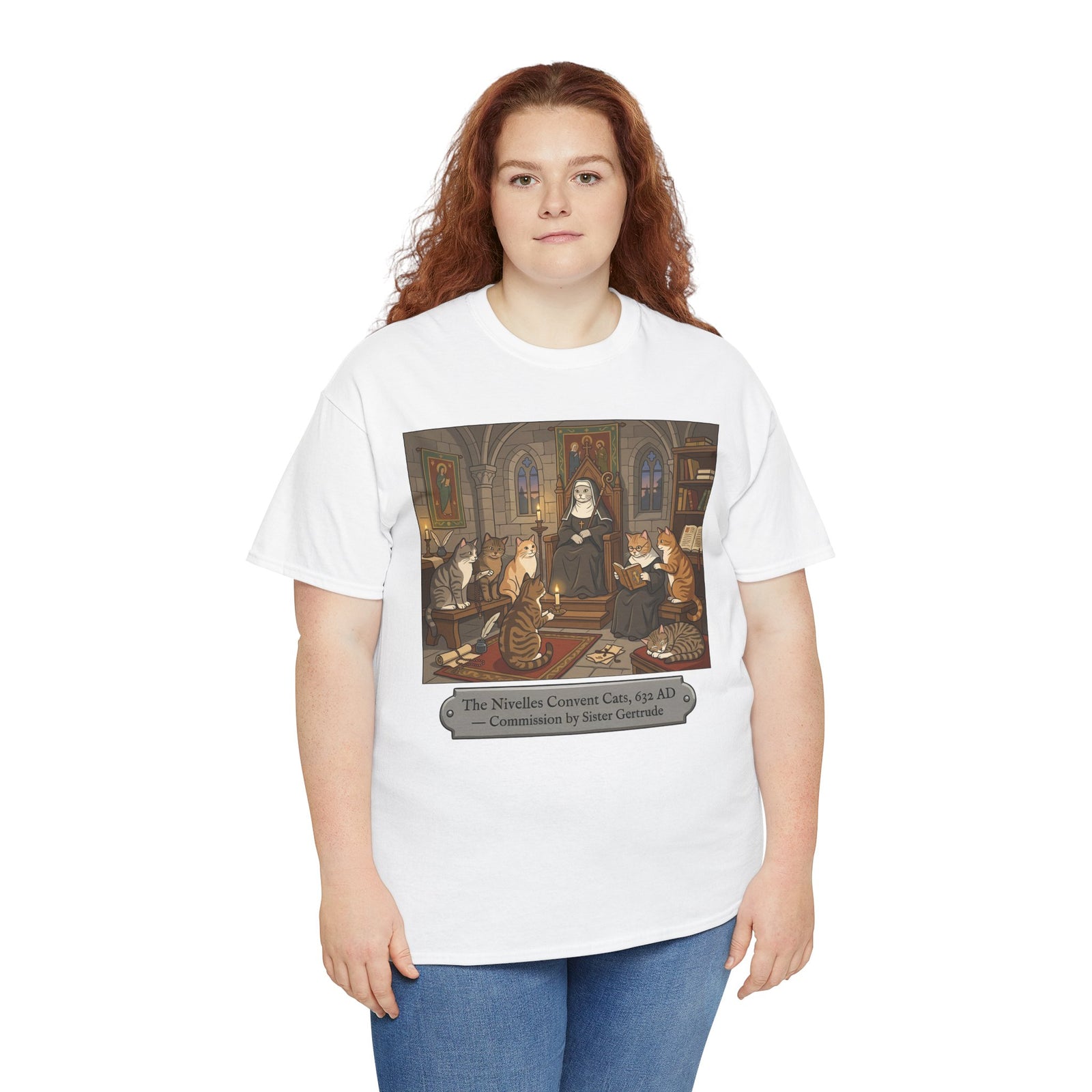Nivelles Convent Cats T-Shirt — Vintage-Inspired Cat Illustration Tee