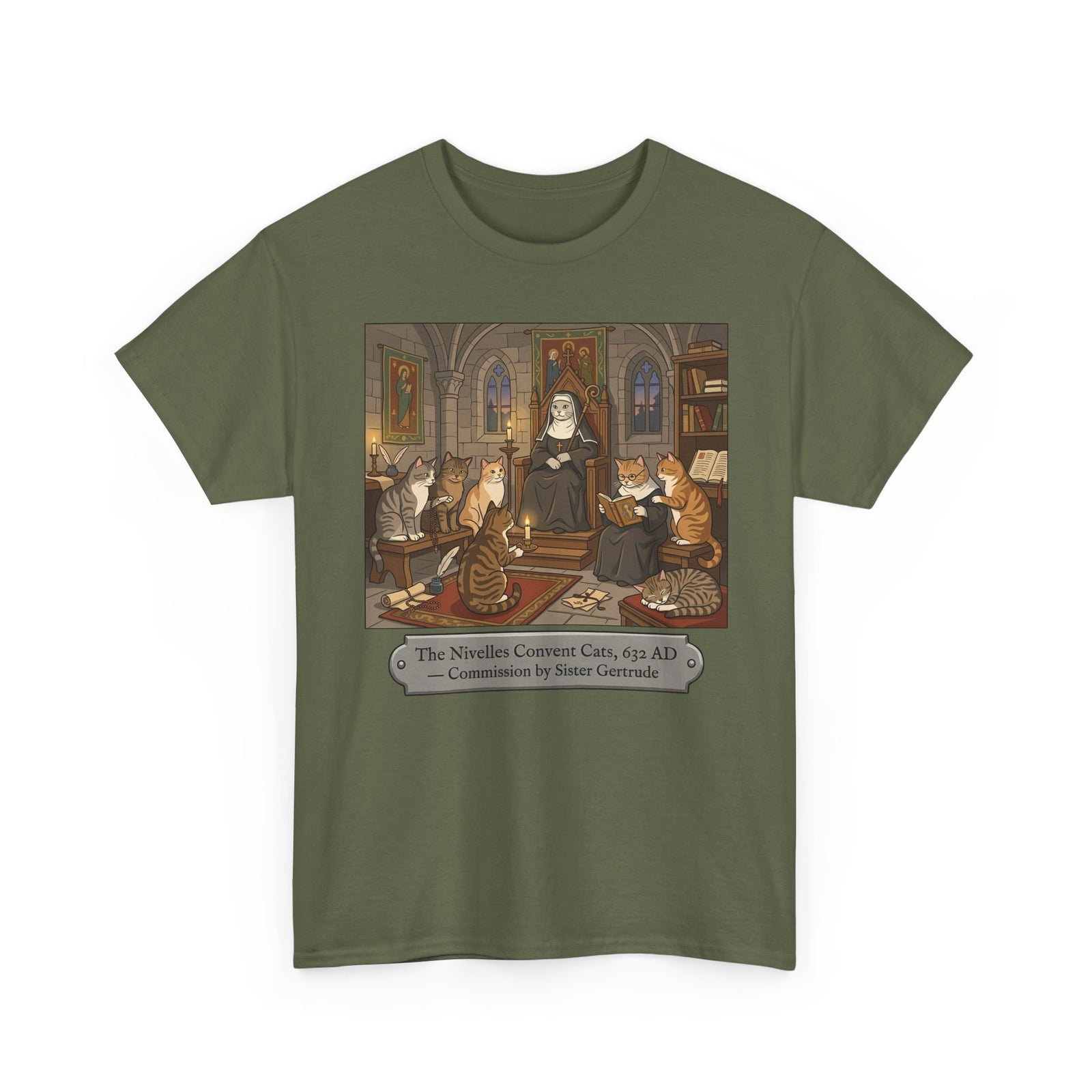 Nivelles Convent Cats T-Shirt — Vintage-Inspired Cat Illustration Tee