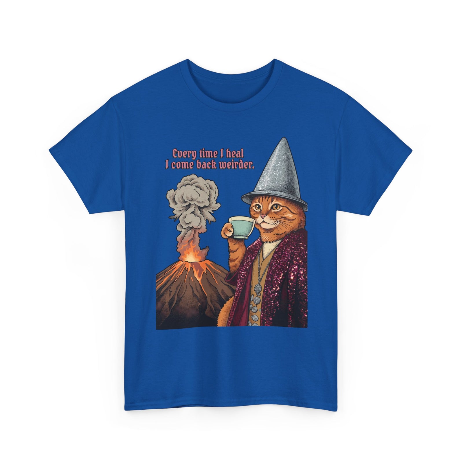 Weird Healing Journey Cat T-Shirt — Retro Feline Tea Time Aesthetic Shirt