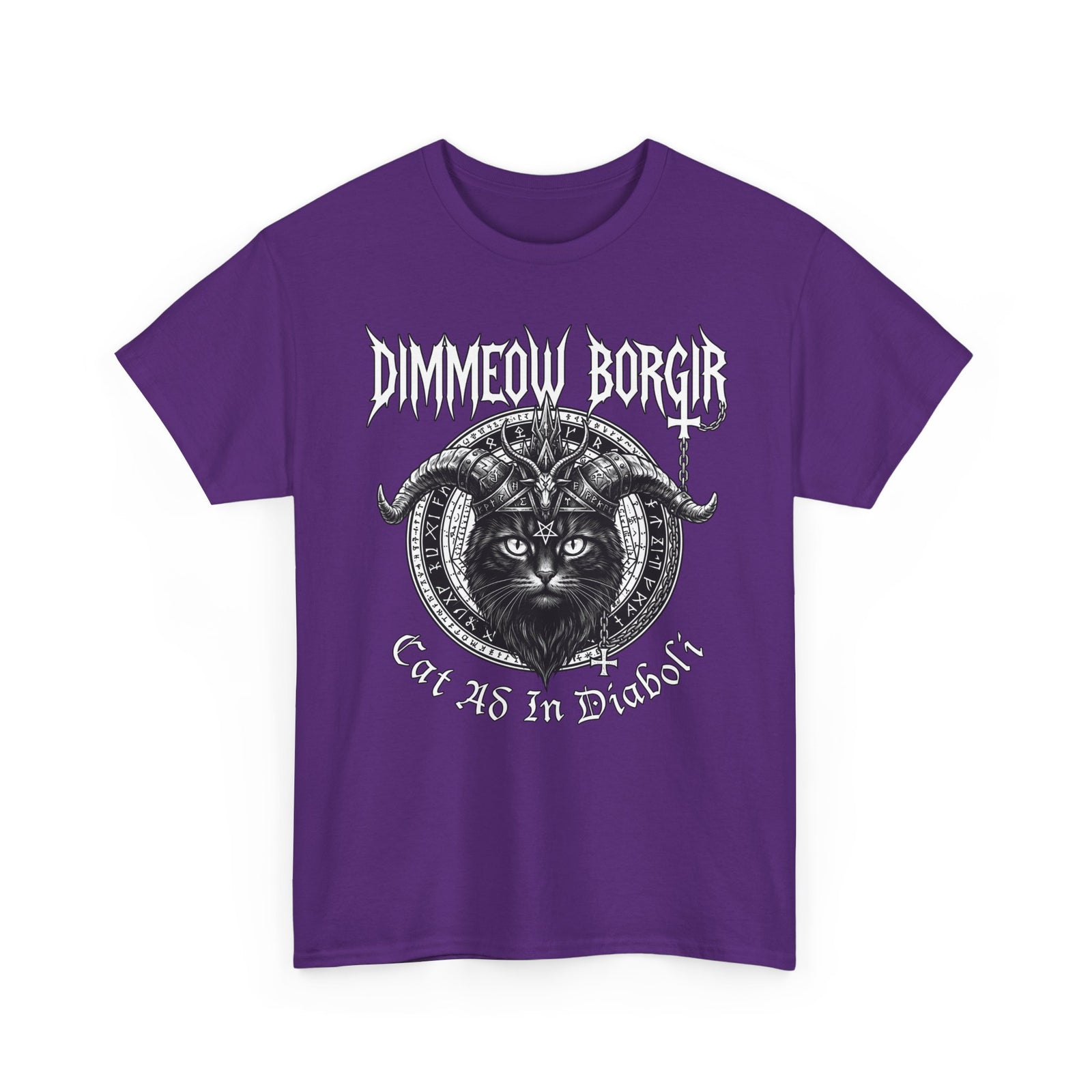 Black Metal Cat T-Shirt — "Dimmeow Borgir" Gothic Cat Band Tee