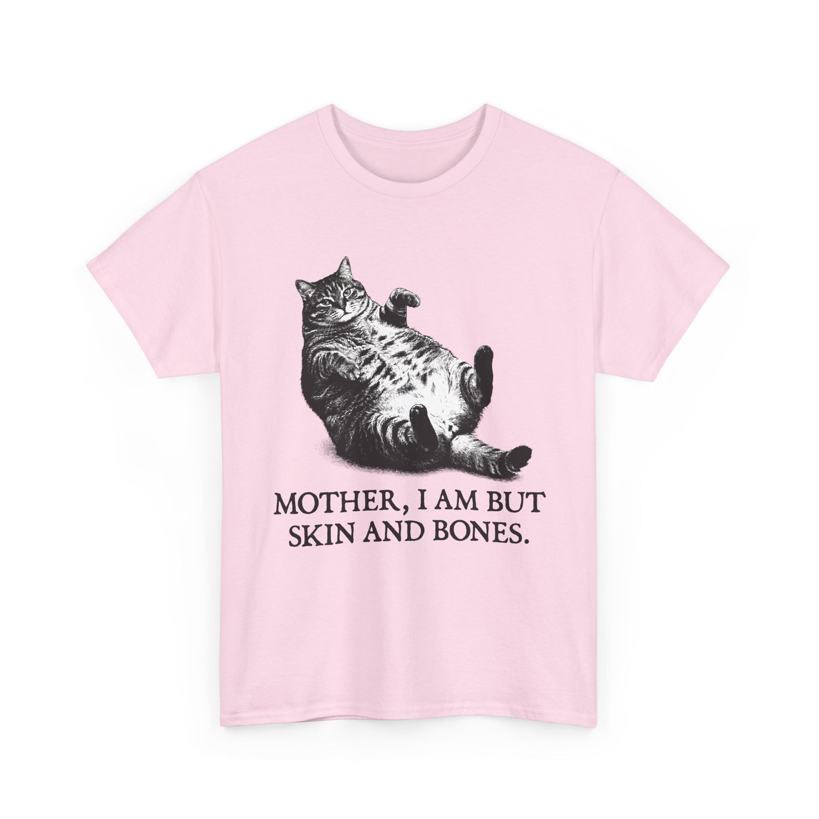 Skin And Bones Chonk Cat T-Shirt — Funny Dramatic Feline Graphic Tee