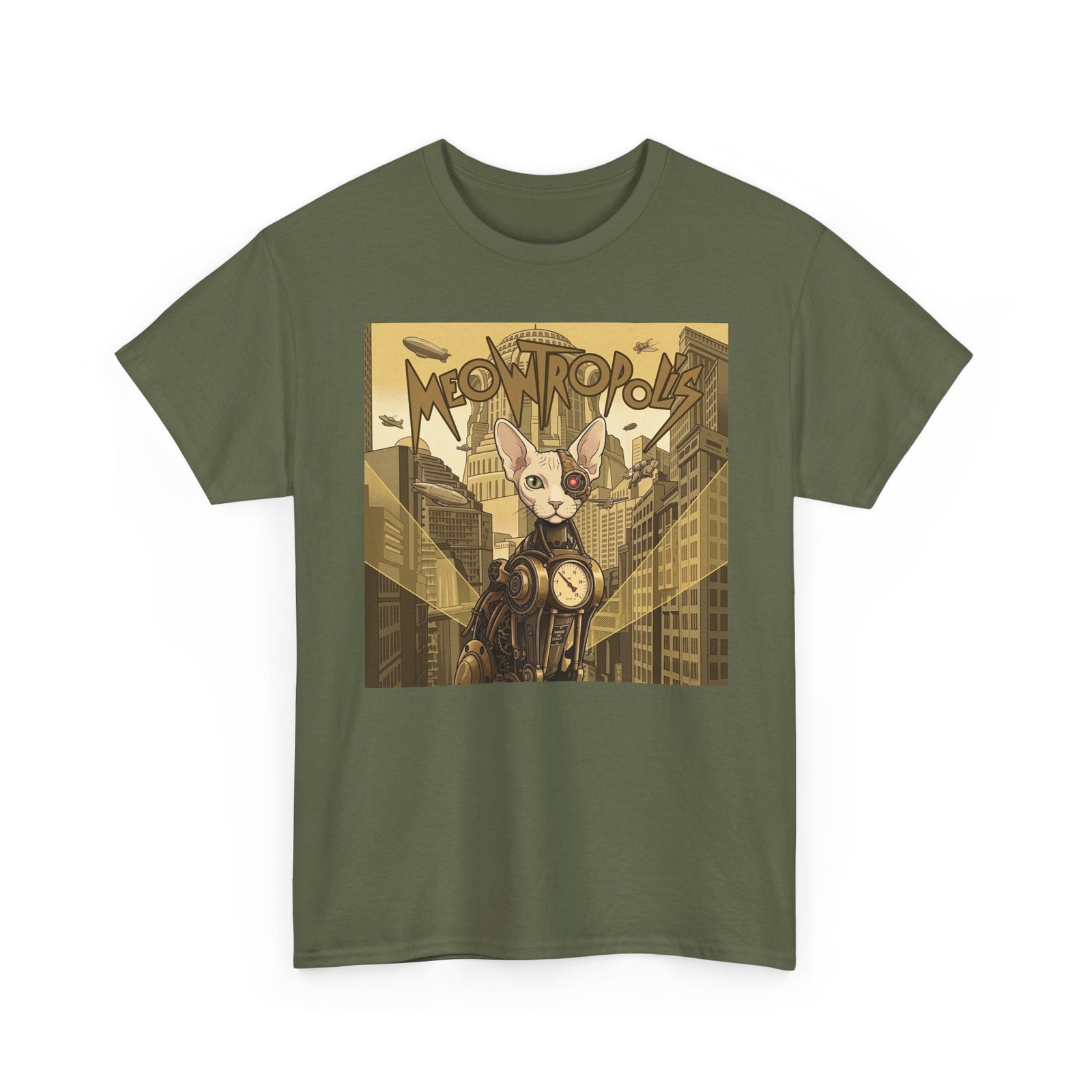 Meowtropolis Sci‑Fi Cat T-Shirt — Futuristic Cat Graphic Tee