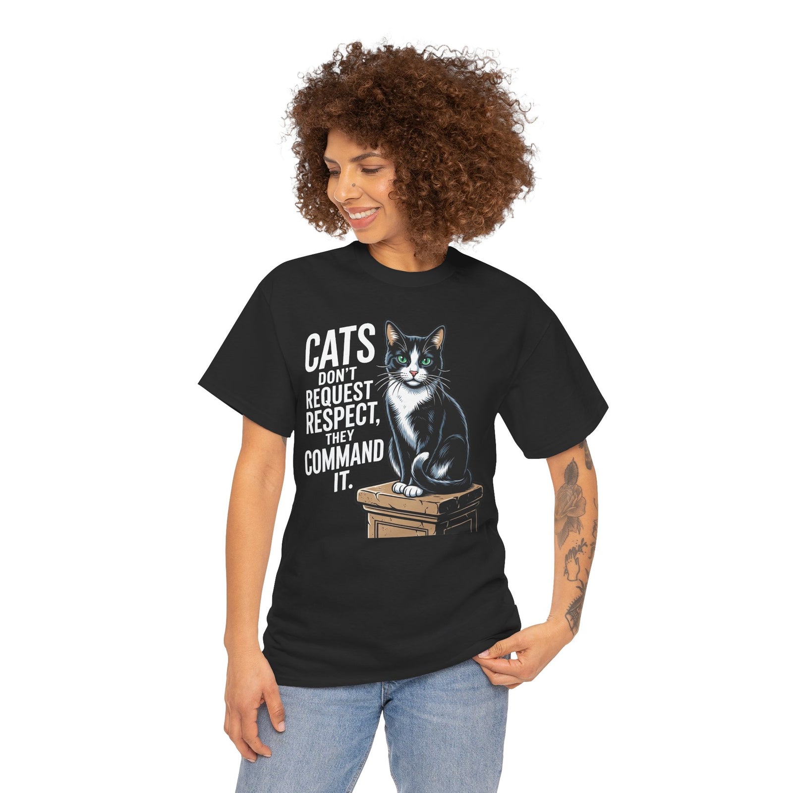 Cats Don’t Request Respect They Command It T‑Shirt — Vintage Black Cat Graphic Tee