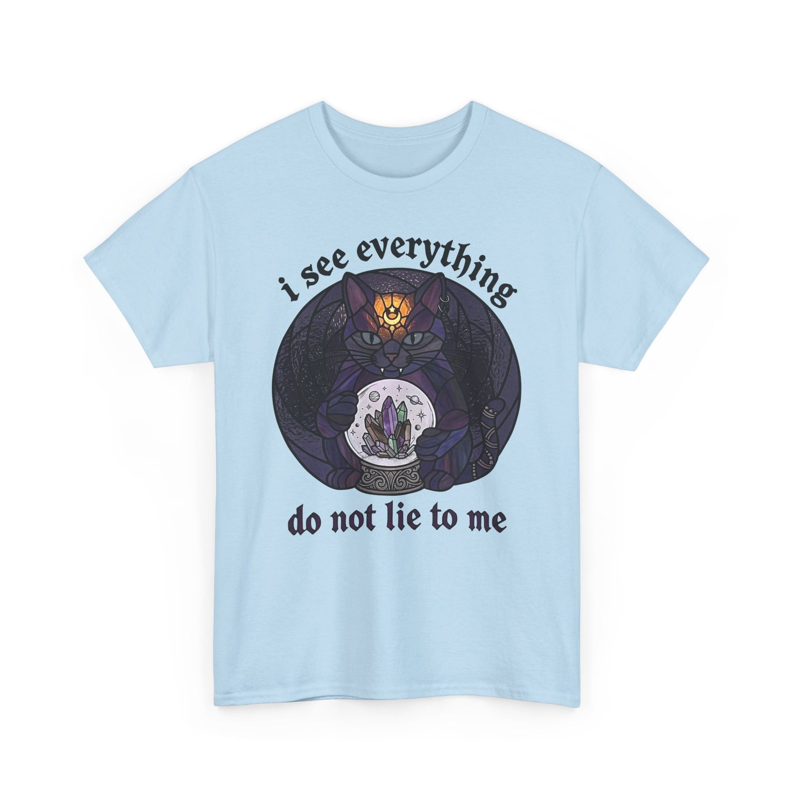 Mystic Fortune Teller Cat T-Shirt "I See Everything" Stained Glass Spiritual Kitten