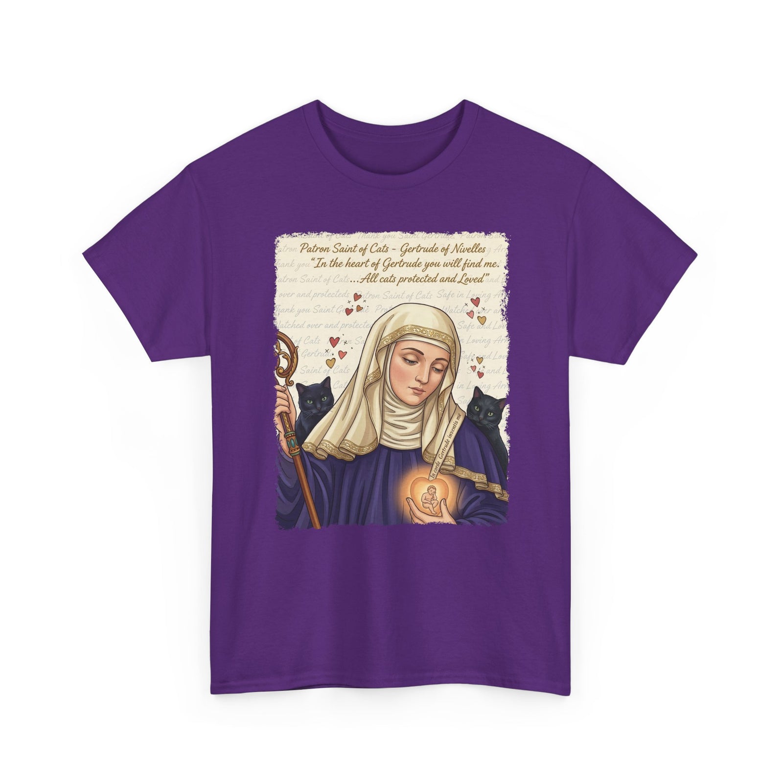 Gertrude of Nivelles "All Cats Protected and Loved" T-Shirt