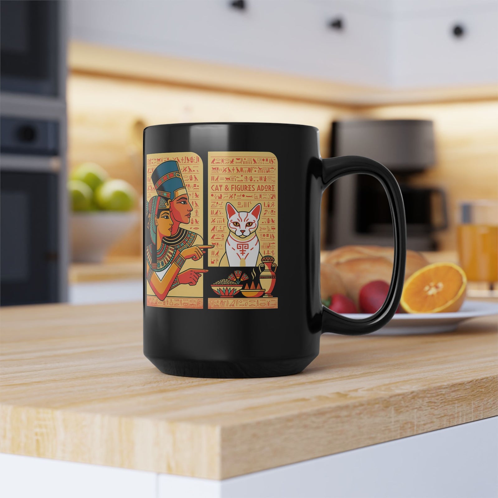 Egyptian Cat Meme Black Mug — Funny Ancient Egypt Cat Graphic Mug