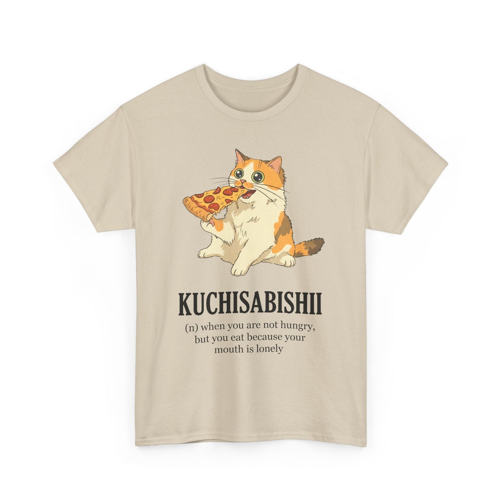 Kuchisabishii Lonely Mouth T-Shirt — Funny Cat Eating Pizza Tee